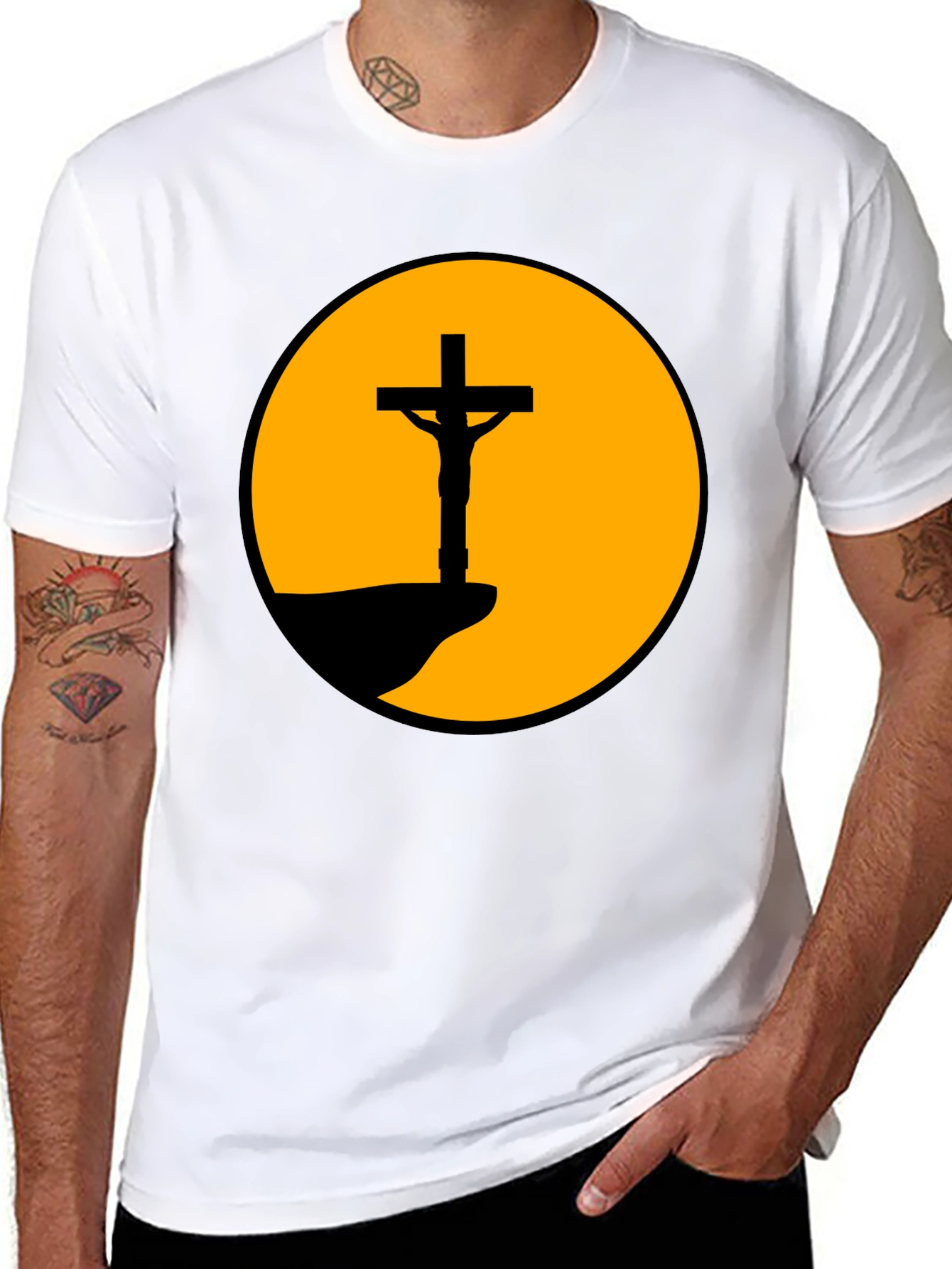 Sunset Crucifixion Graphic Tee - Bold Statement Shirt