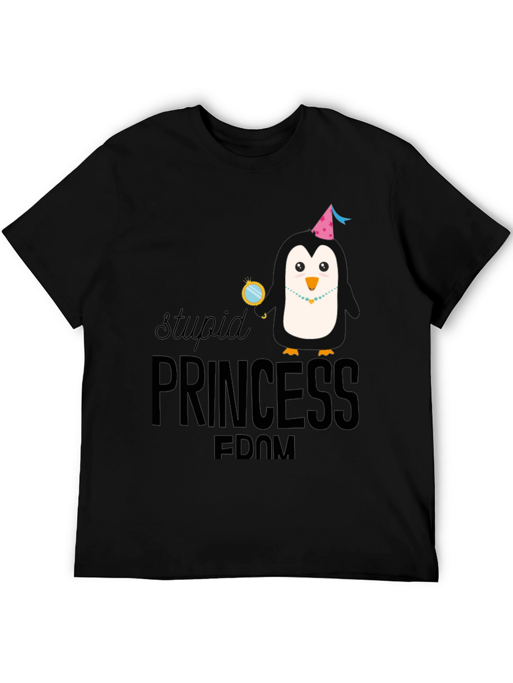 Stupid Princess Penguin T-Shirt - Black Cotton Tee