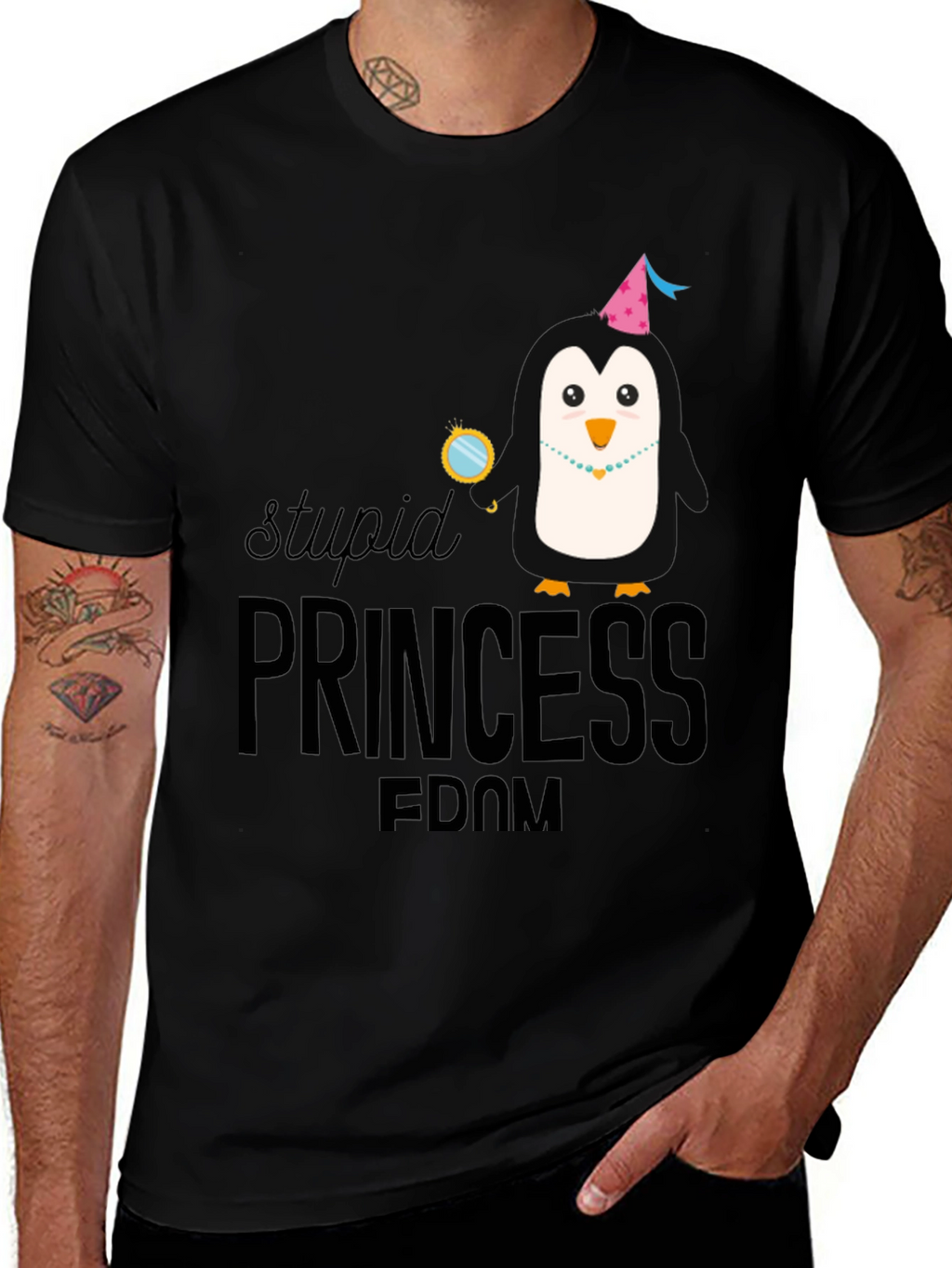 Stupid Princess Penguin T-Shirt - Black Cotton Tee