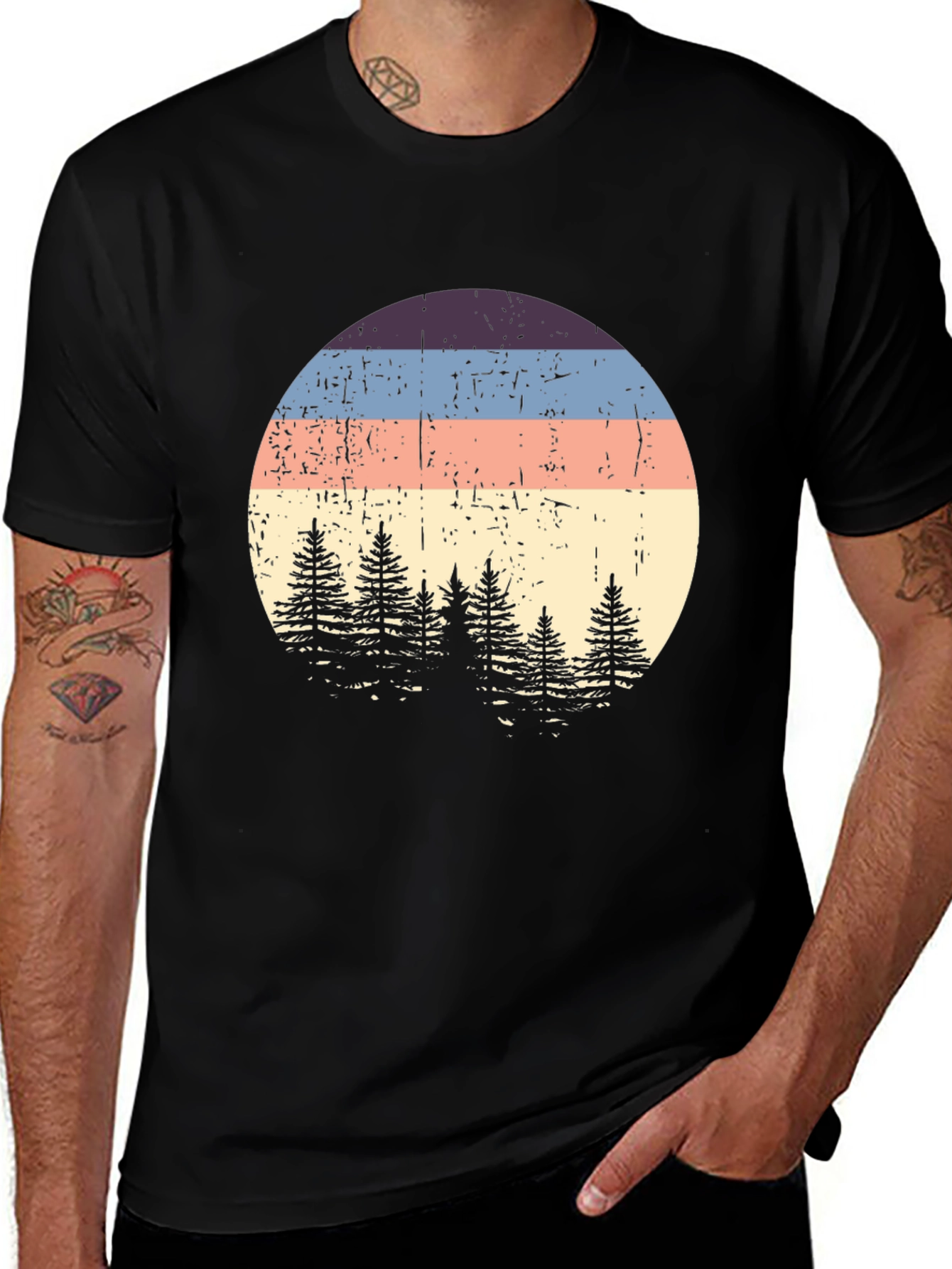 Retro Sunset Pine Tree Graphic Tee