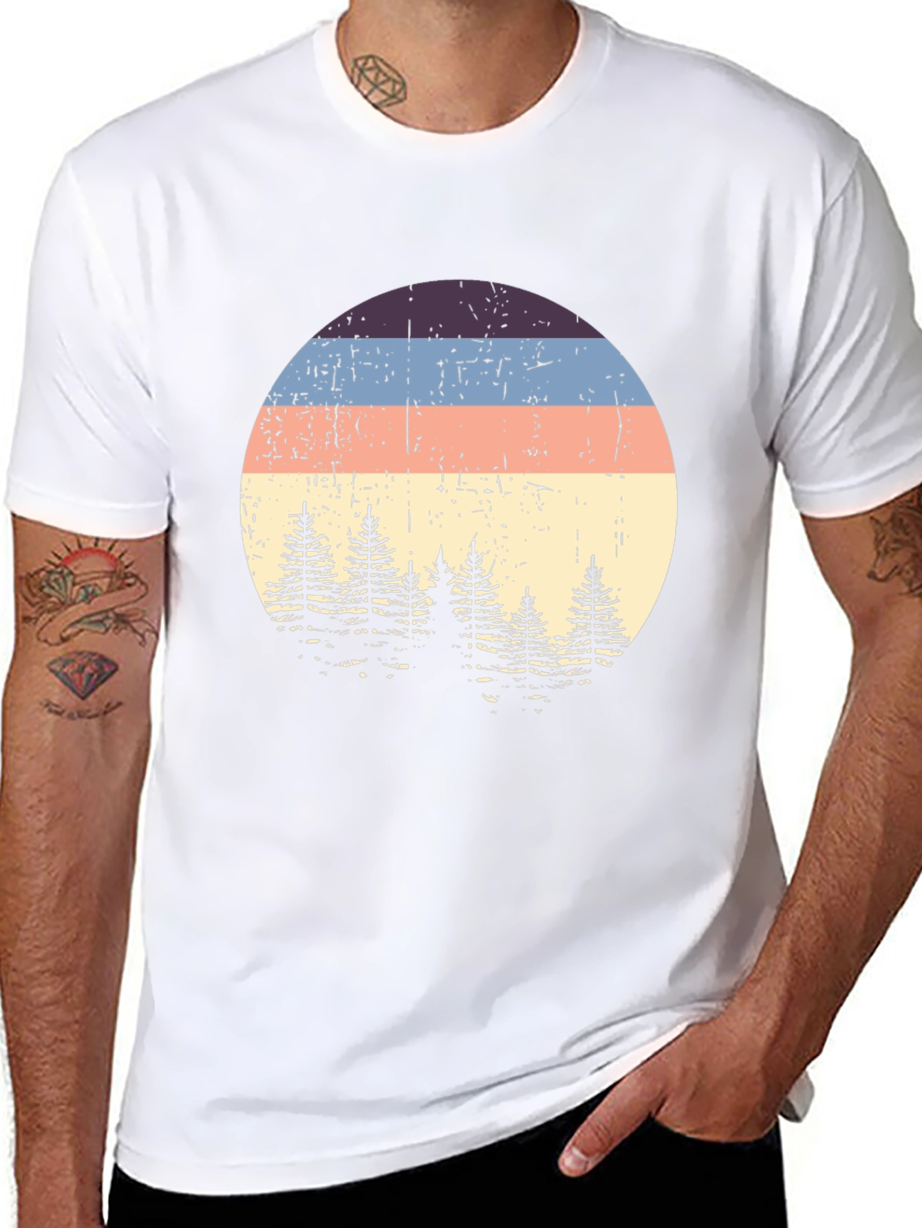 Retro Sunset Pine Tree Graphic Tee