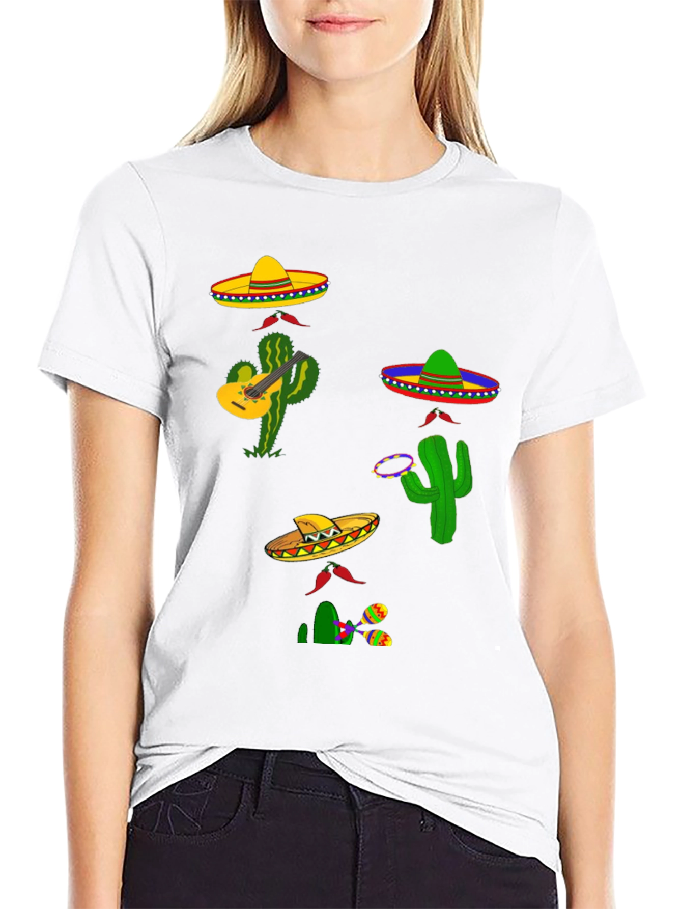 Festive Fiesta T-Shirt: Sombreros Cacti and Musical Fun