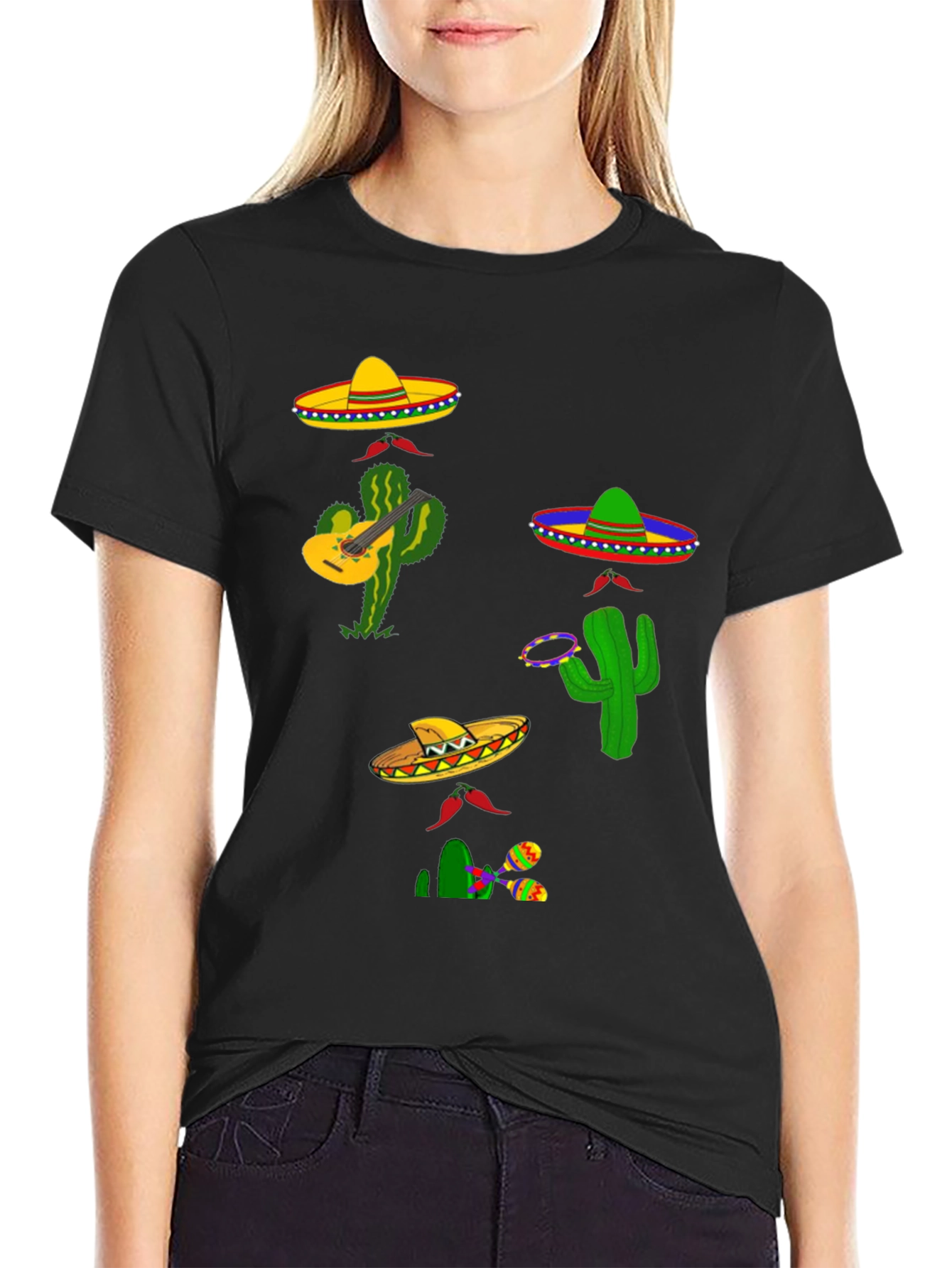 Festive Fiesta T-Shirt: Sombreros Cacti and Musical Fun