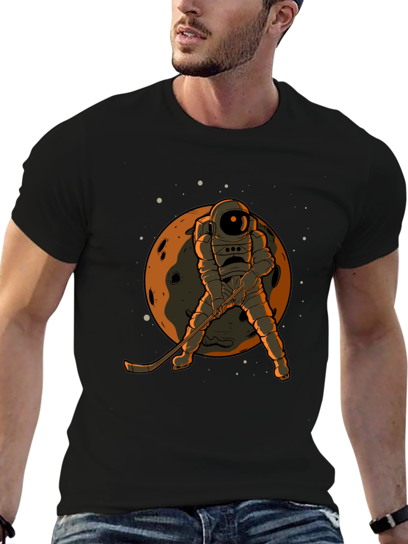 Astronaut Hockey Player Graphic T-Shirt
