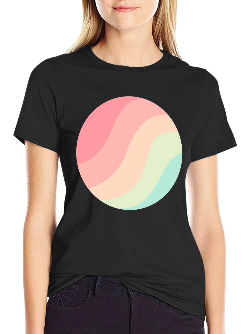 Retro Wave Circle Graphic Black Tee