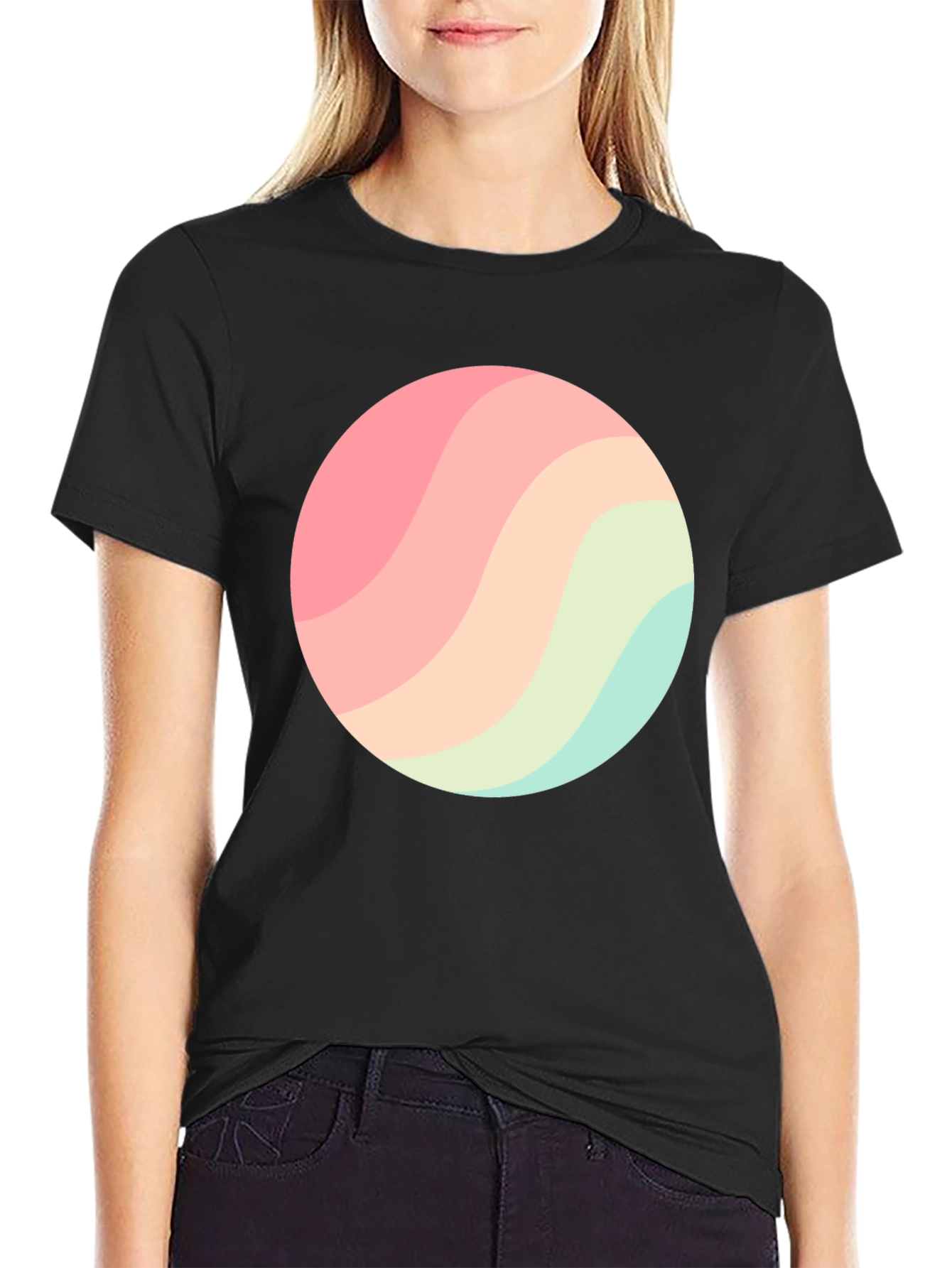 Retro Wave Circle Graphic Black Tee
