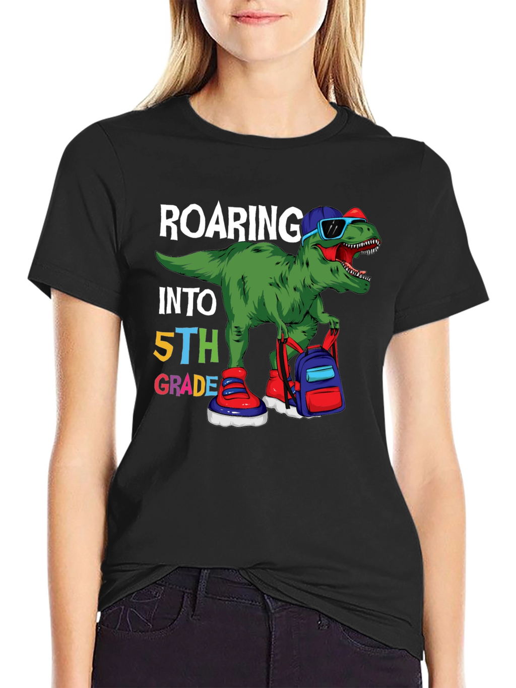 Roaring Into 5th Grade Dinosaur T-Shirt