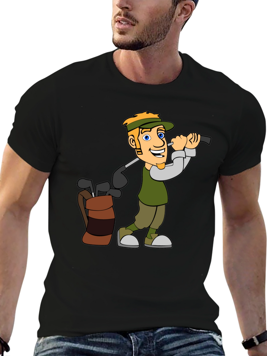 Cartoon Golfer Graphic Tee - Black