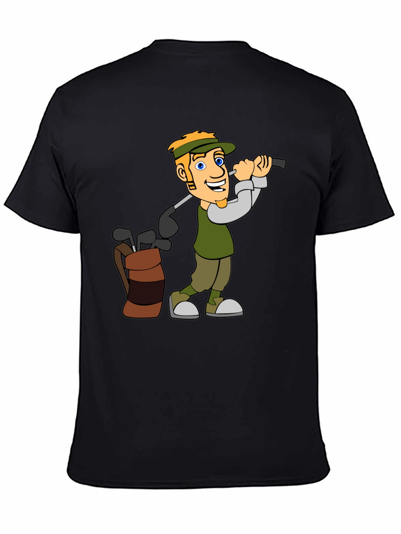 Cartoon Golfer Graphic Tee - Black