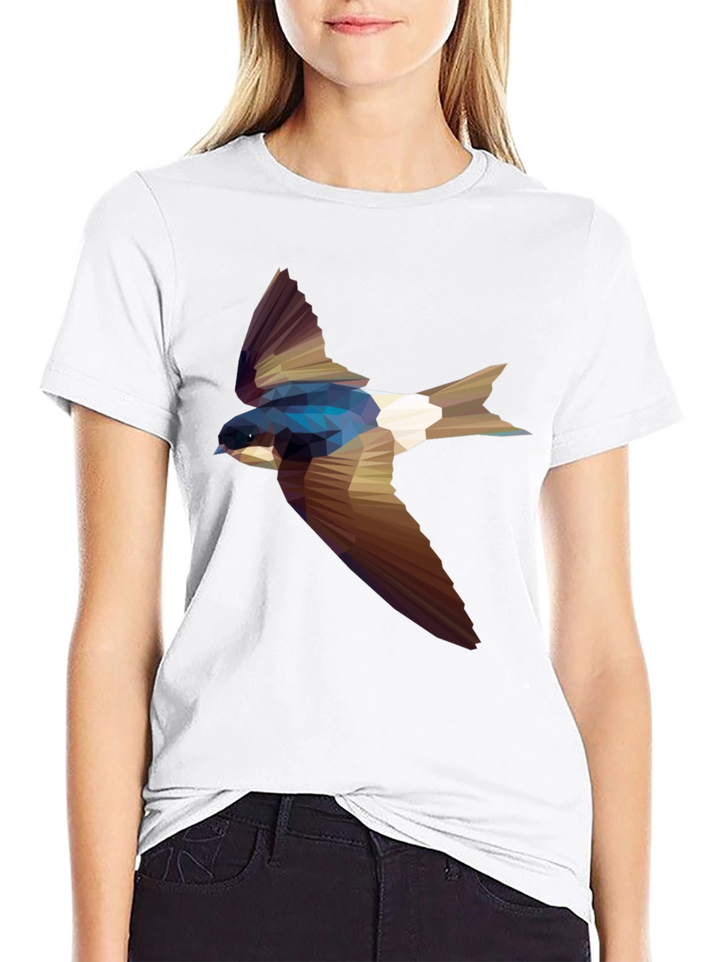 Geometric Swallow Print Black T-Shirt