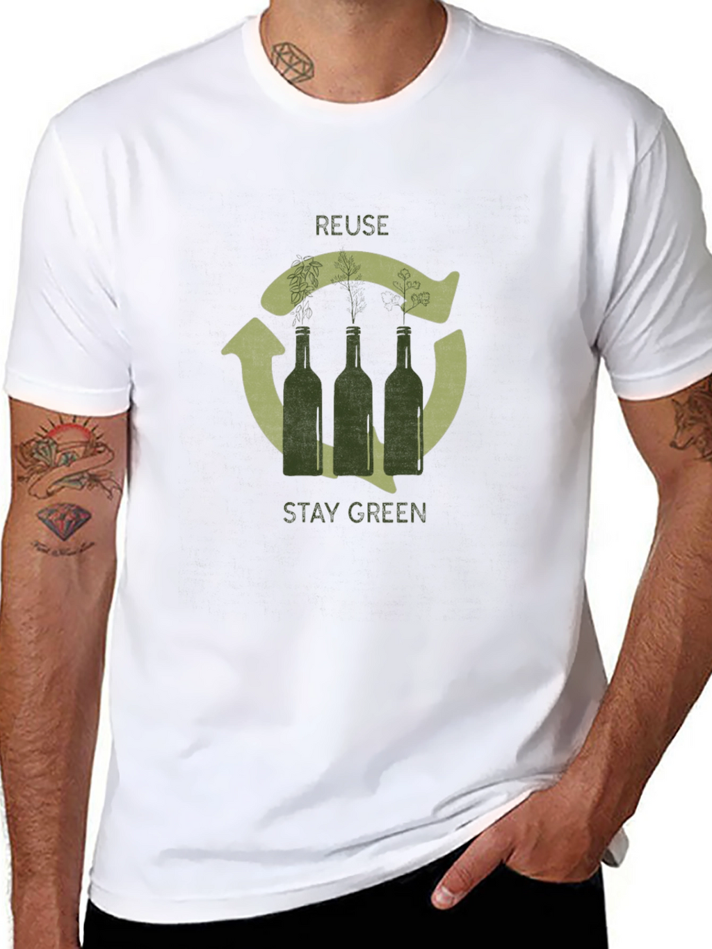 Eco-Friendly Reuse Stay Green Graphic T-Shirt