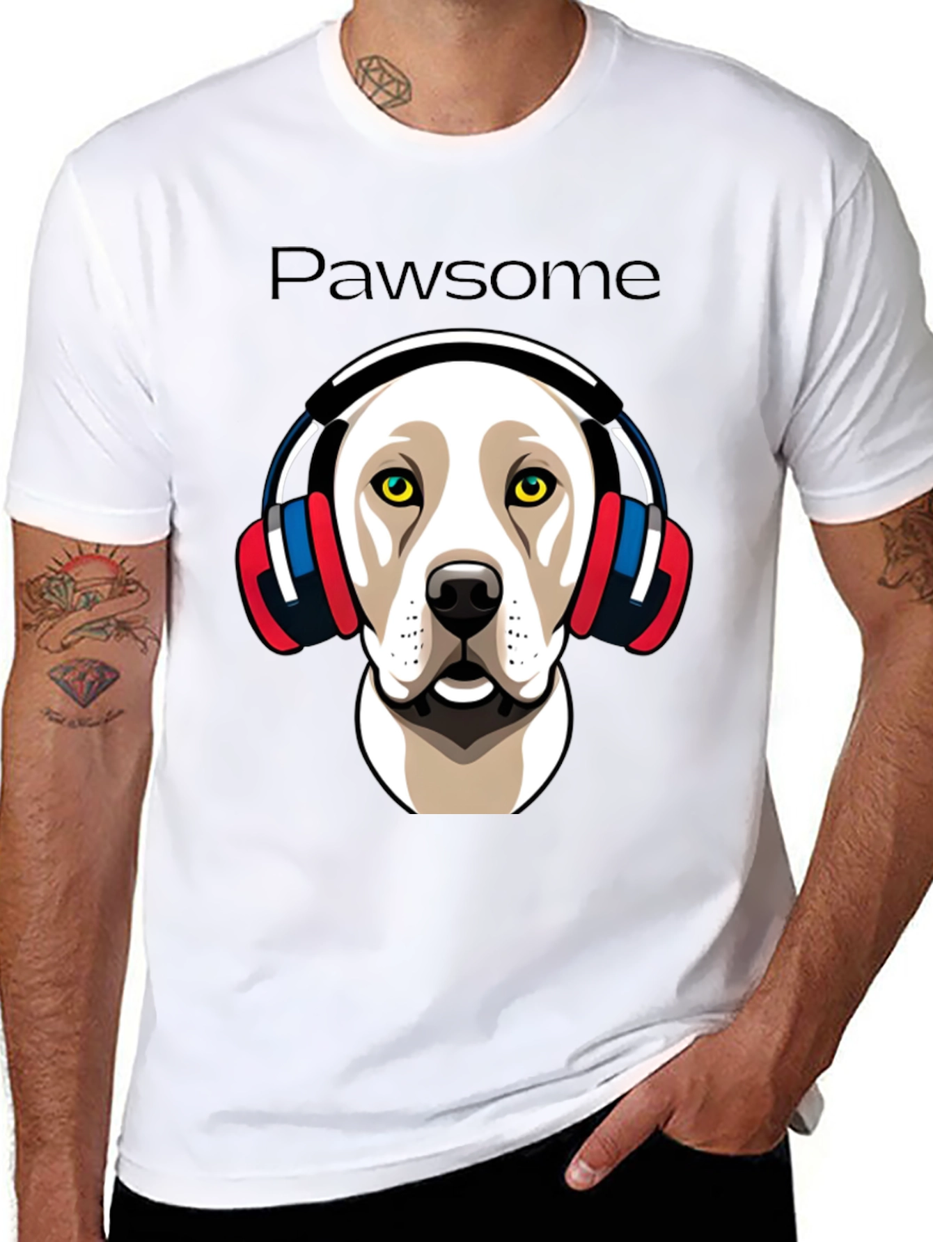 Pawsome Dog in Headphones Graphic Tee