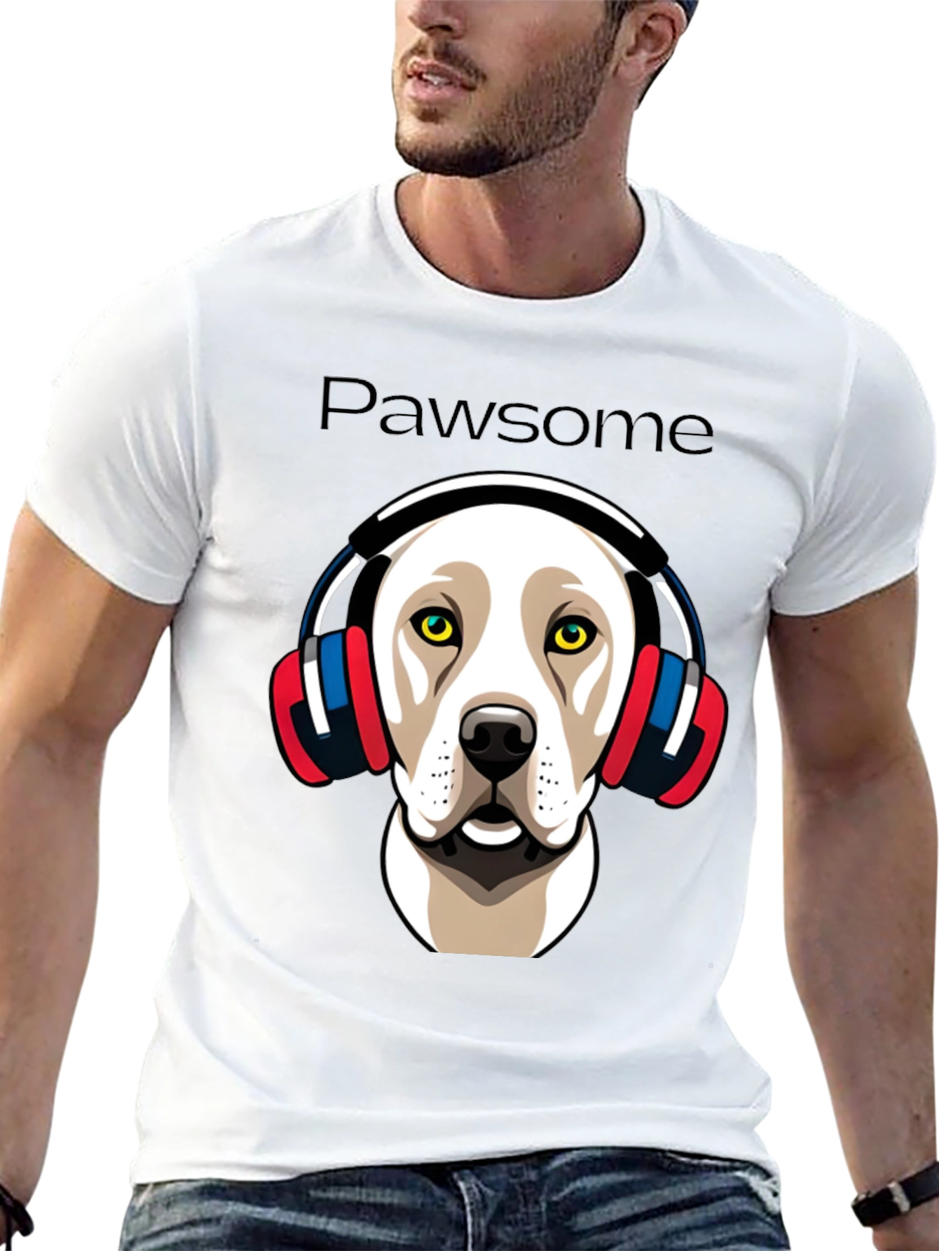 Pawsome Dog in Headphones Graphic Tee