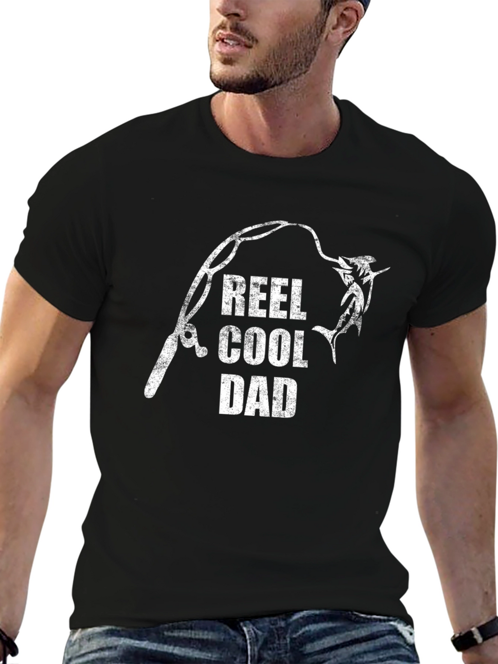 Reel Cool Dad Black Graphic Tee