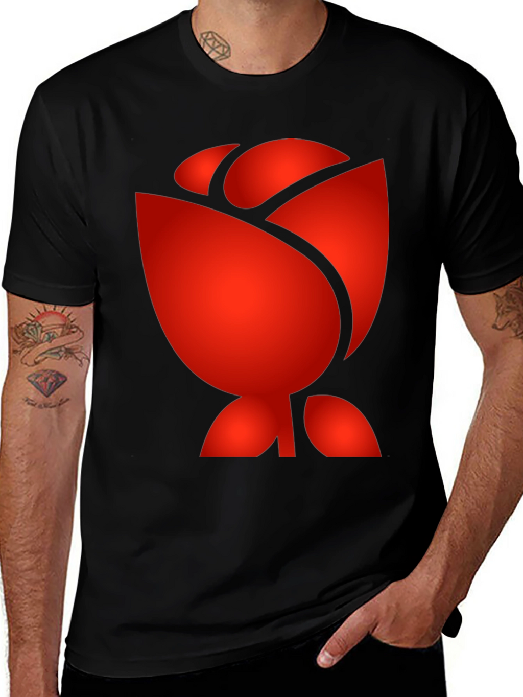 Red Rose Graphic Print Black T-Shirt