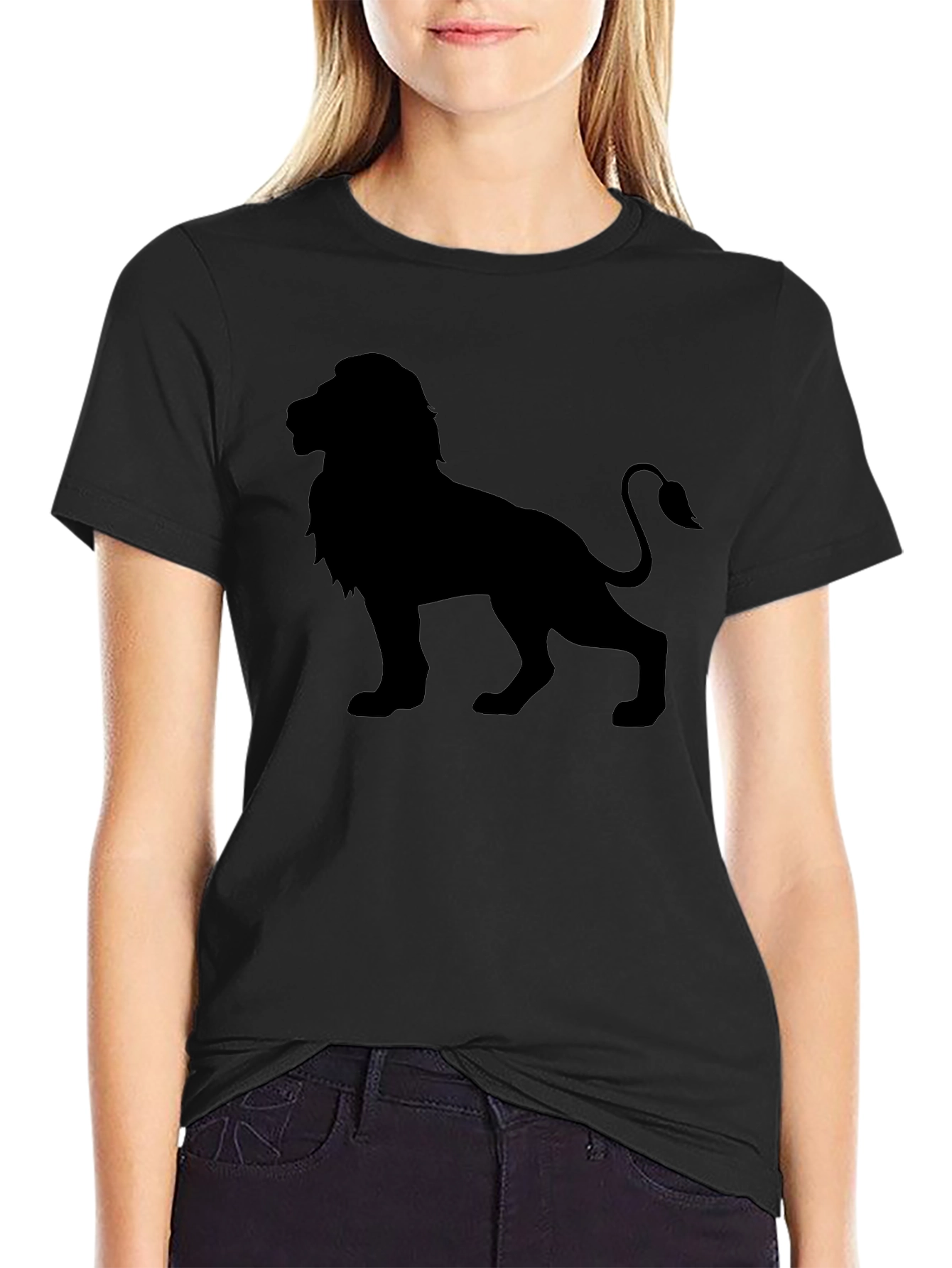 Lion Silhouette Graphic Black T-Shirt