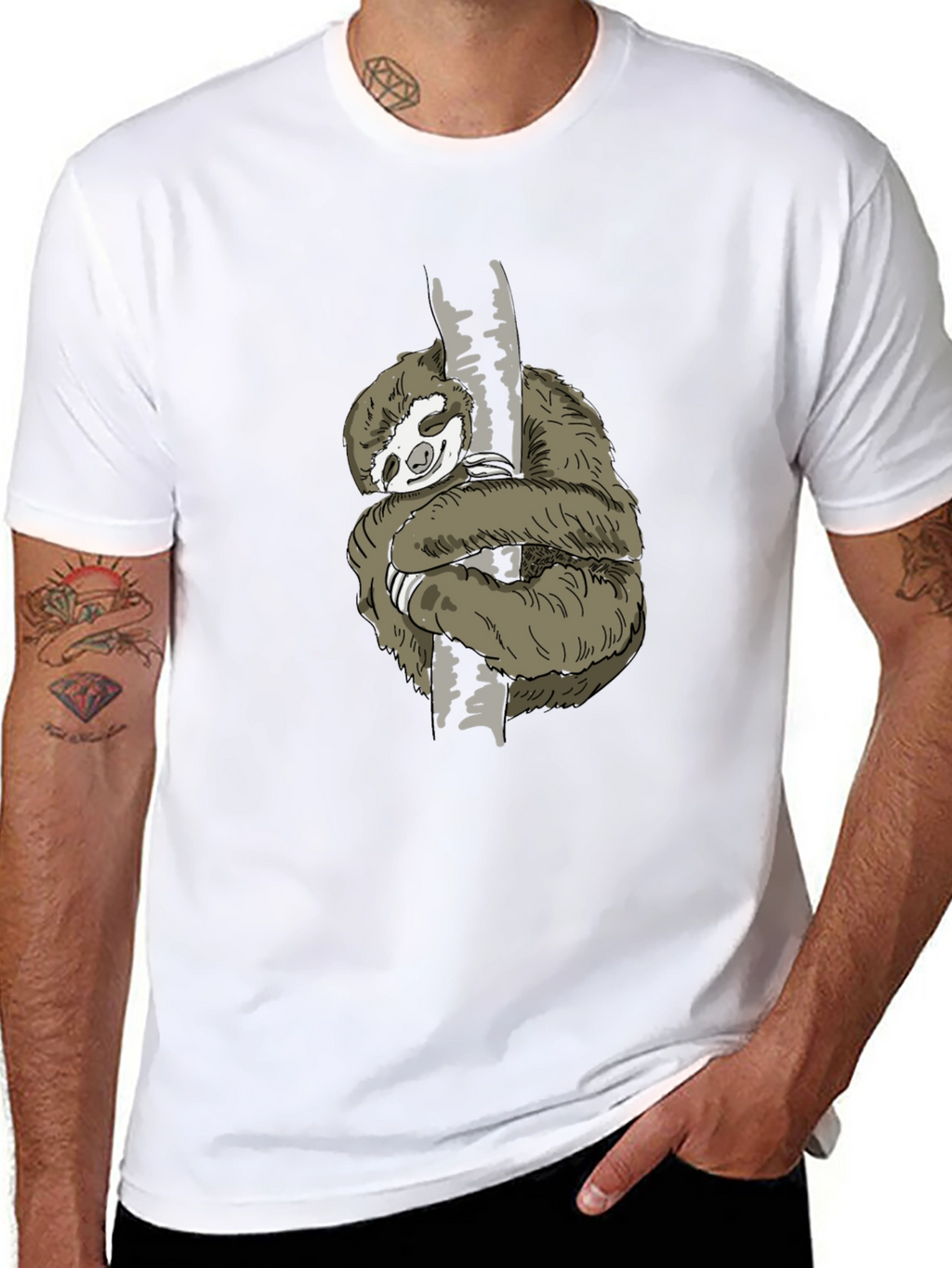 Mens Sloth Hugging Tree Graphic Tee - Black