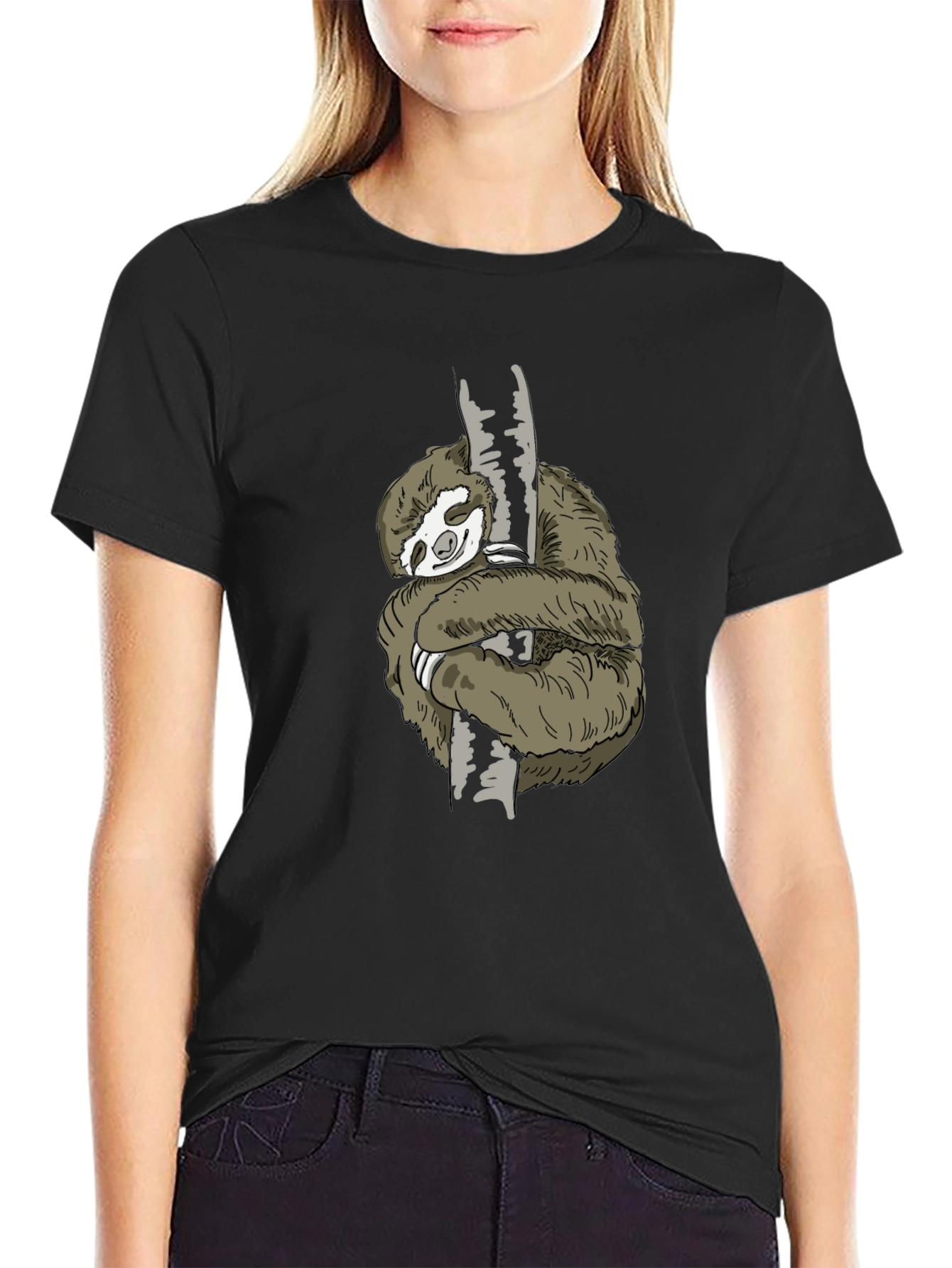Mens Sloth Hugging Tree Graphic Tee - Black
