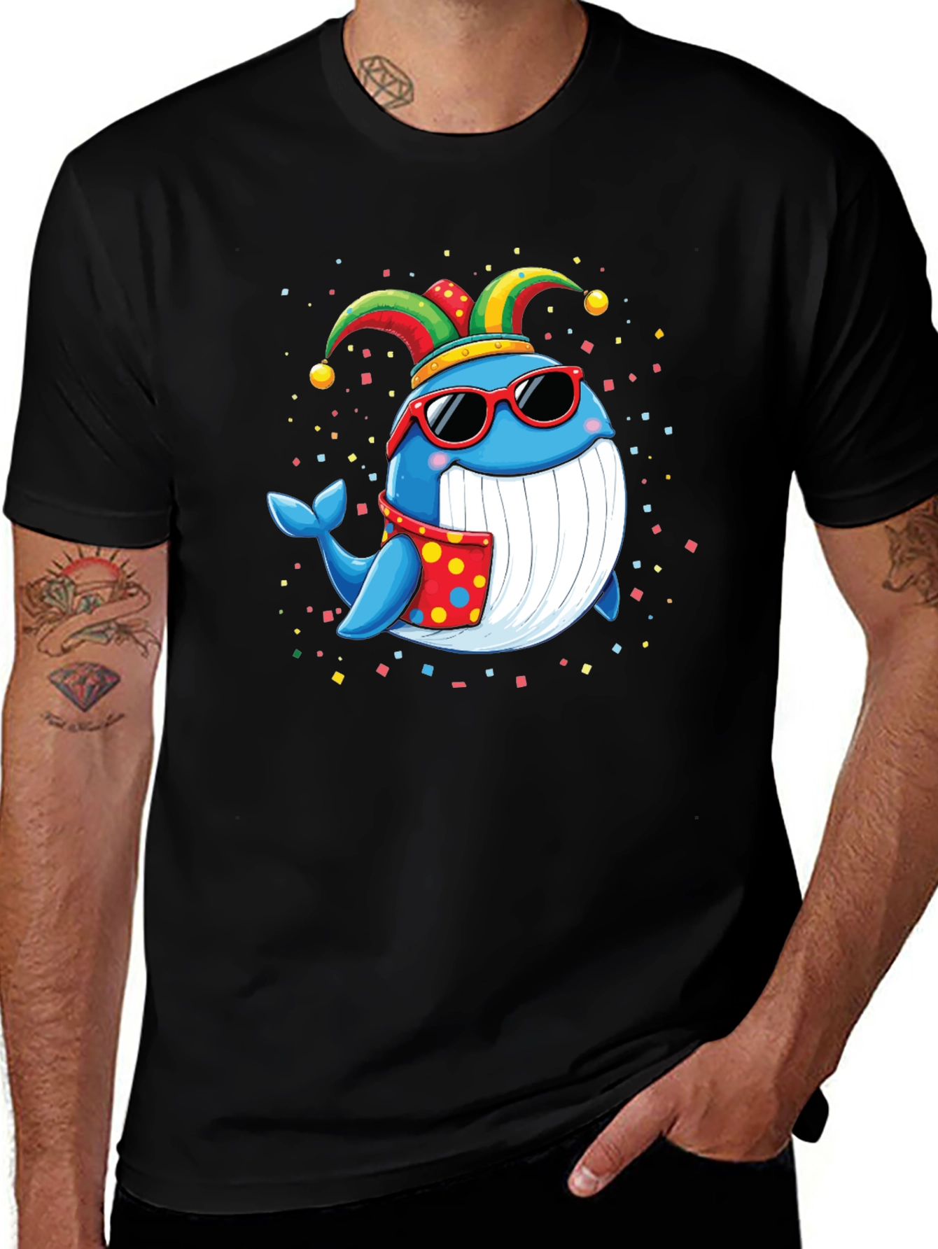 Whimsical Whale T-Shirt: Fun & Festive Cartoon Design