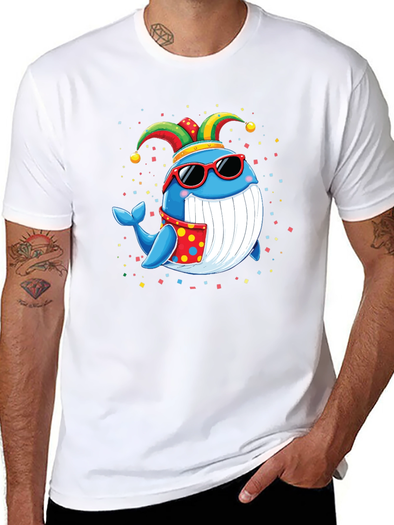 Whimsical Whale T-Shirt: Fun & Festive Cartoon Design