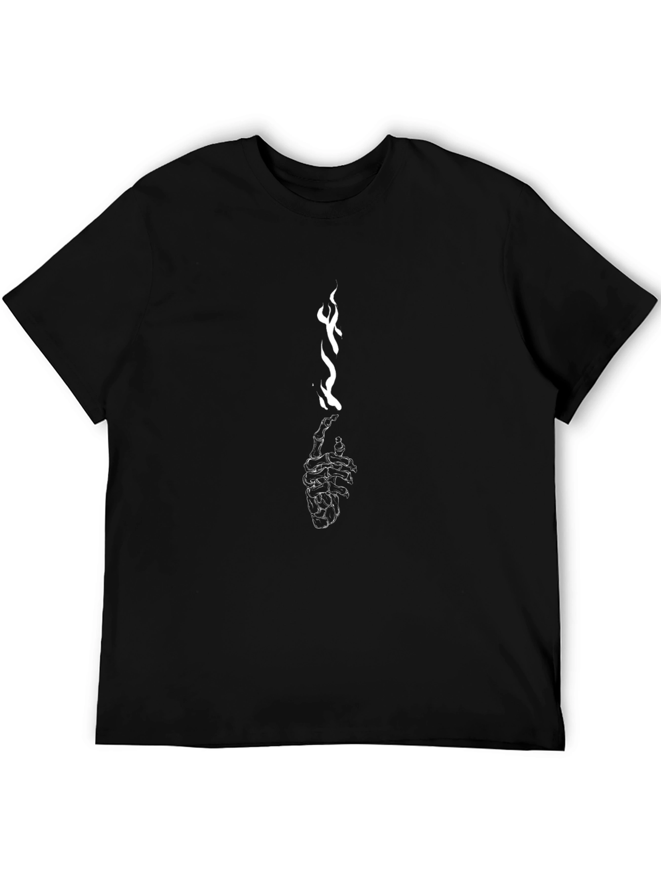 Black T-Shirt with Skeleton Hand & Flame Graphic