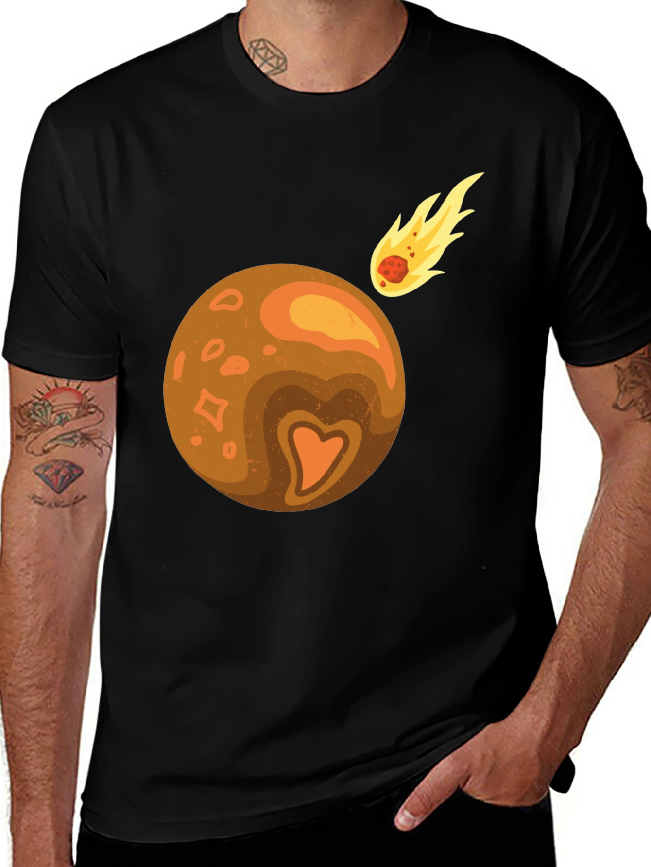 Planet & Comet Graphic Tee - Black Cotton Blend
