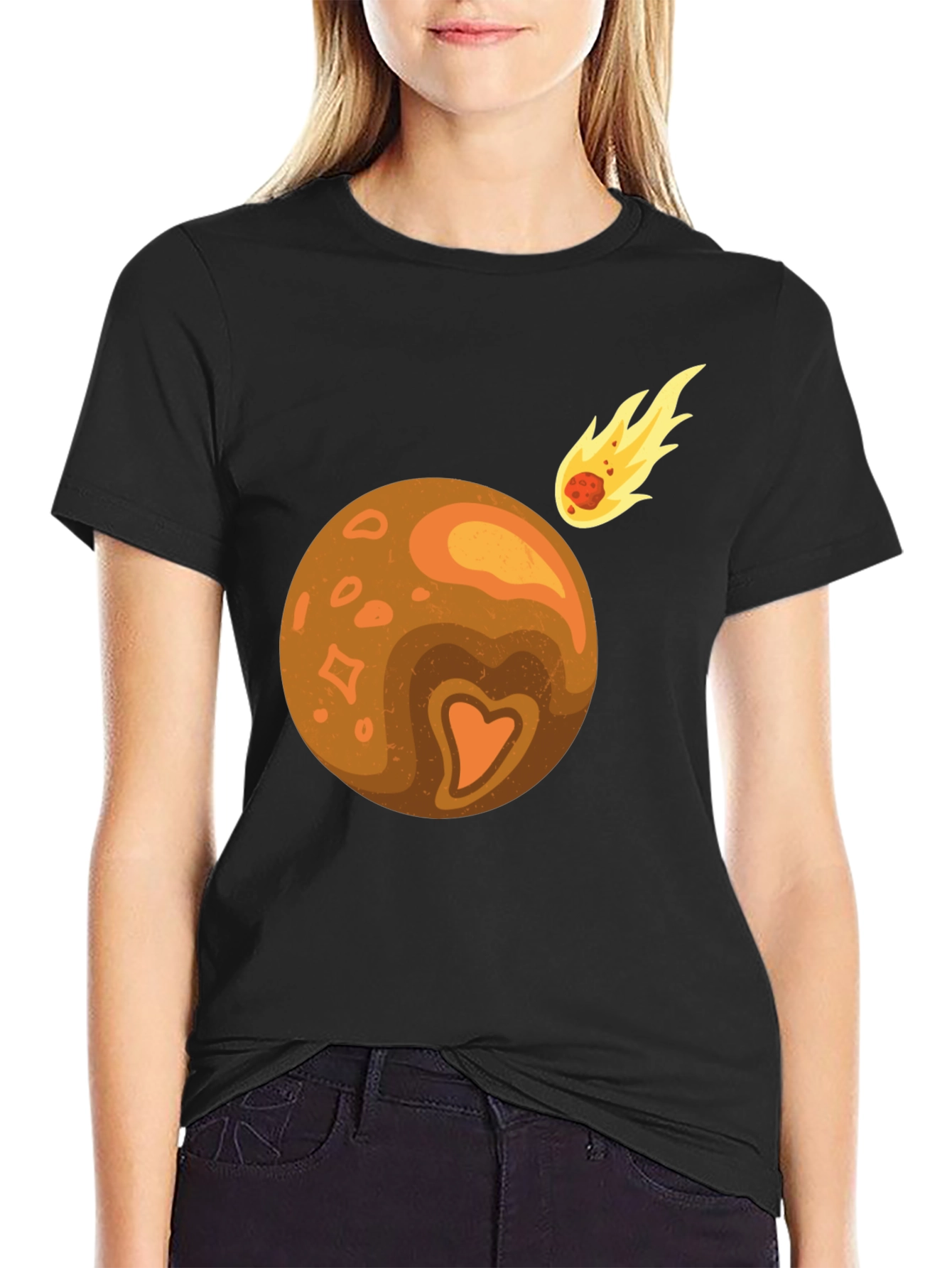 Planet & Comet Graphic Tee - Black Cotton Blend