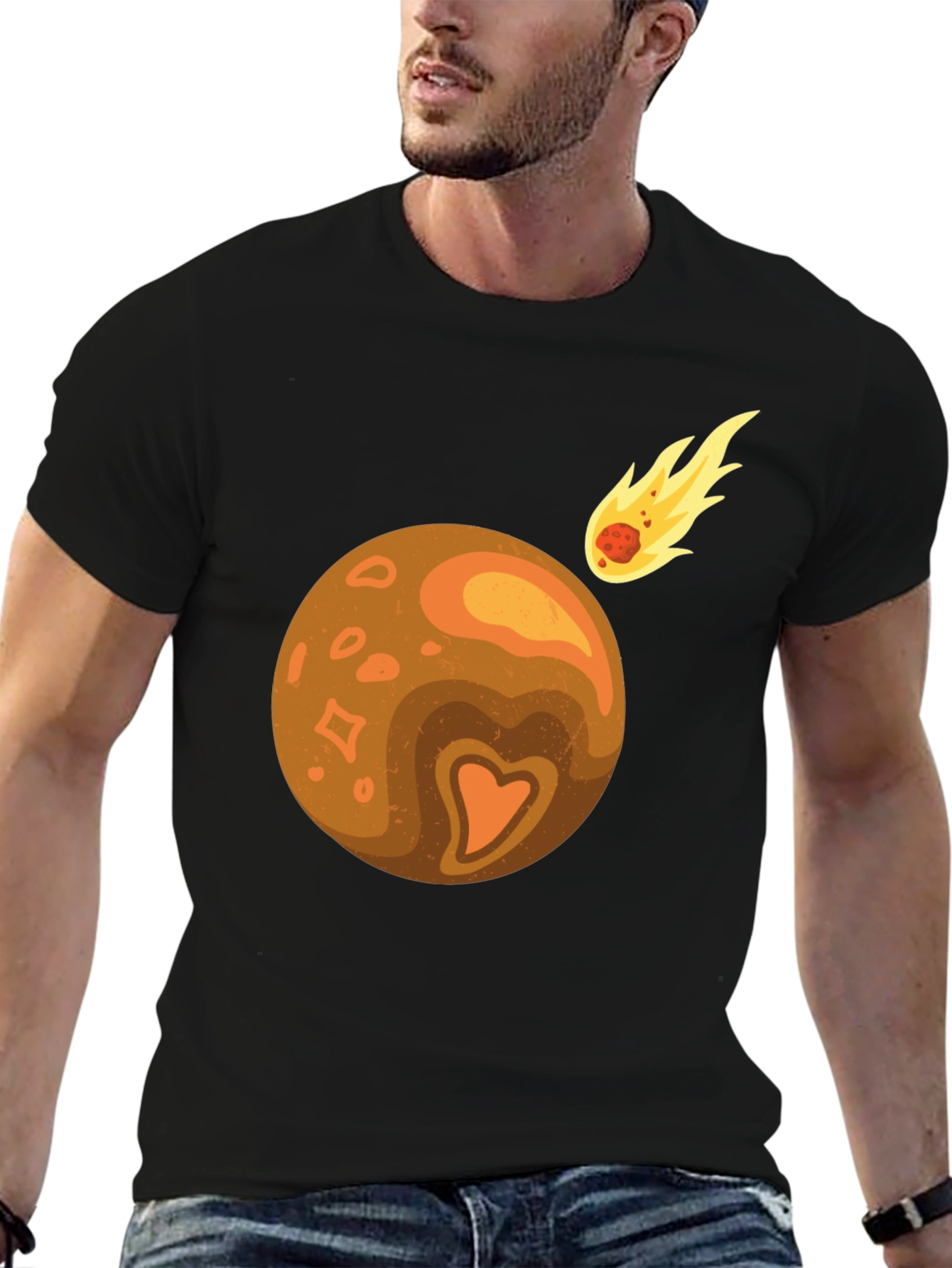 Planet & Comet Graphic Tee - Black Cotton Blend