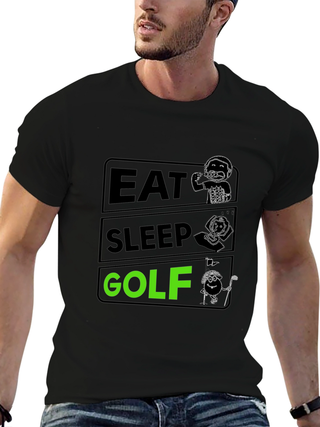 Eat Sleep Golf Black Graphic T-Shirt