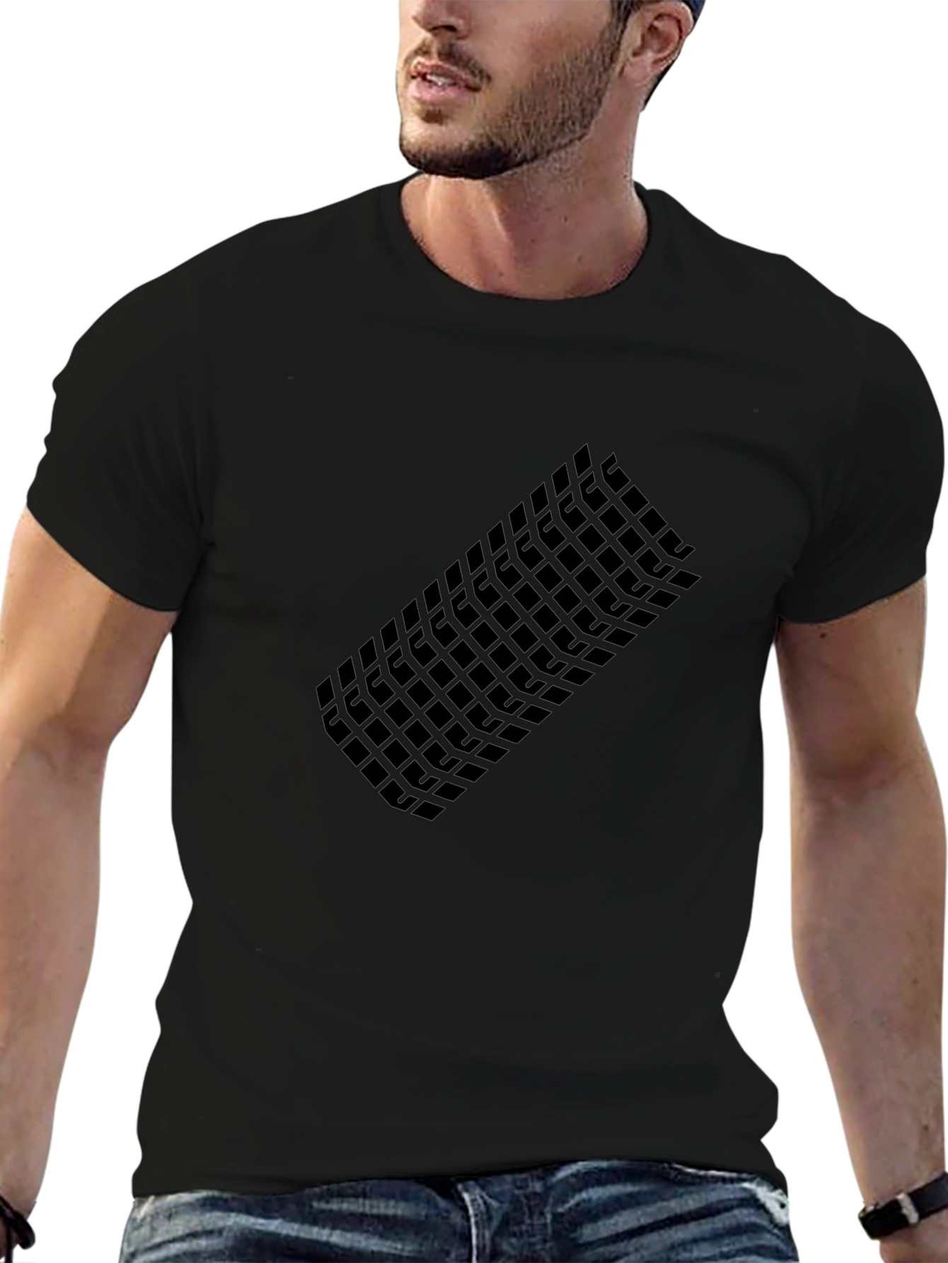 Modern Grid Graphic Tee - Black Casual T-Shirt