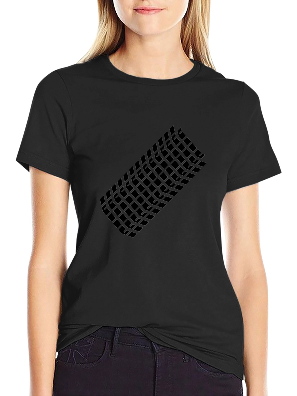 Modern Grid Graphic Tee - Black Casual T-Shirt