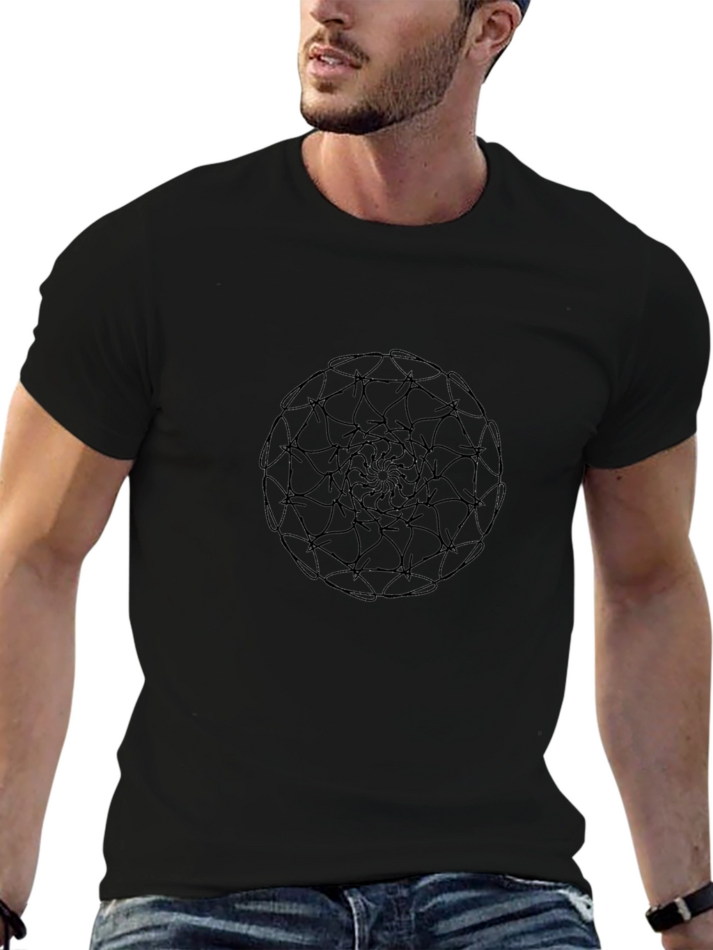 Black Mandala Print Crew Neck T-Shirt