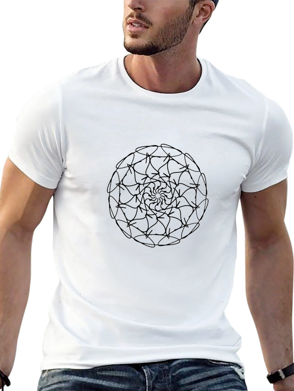 Black Mandala Print Crew Neck T-Shirt