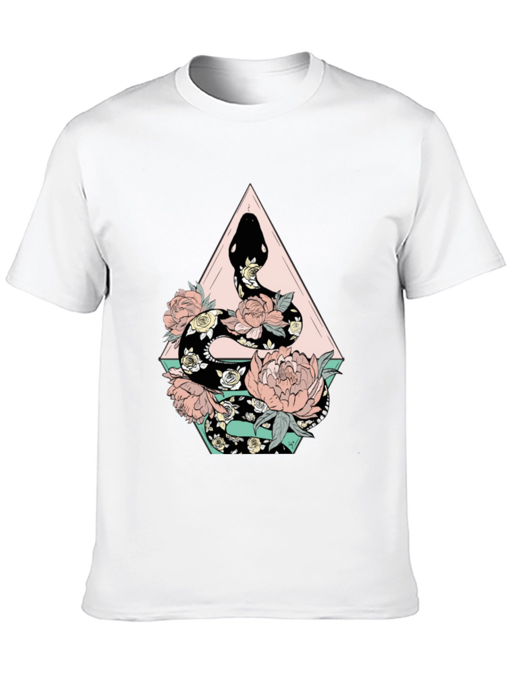 Floral Snake Graphic Tee - Stylish Black T-Shirt
