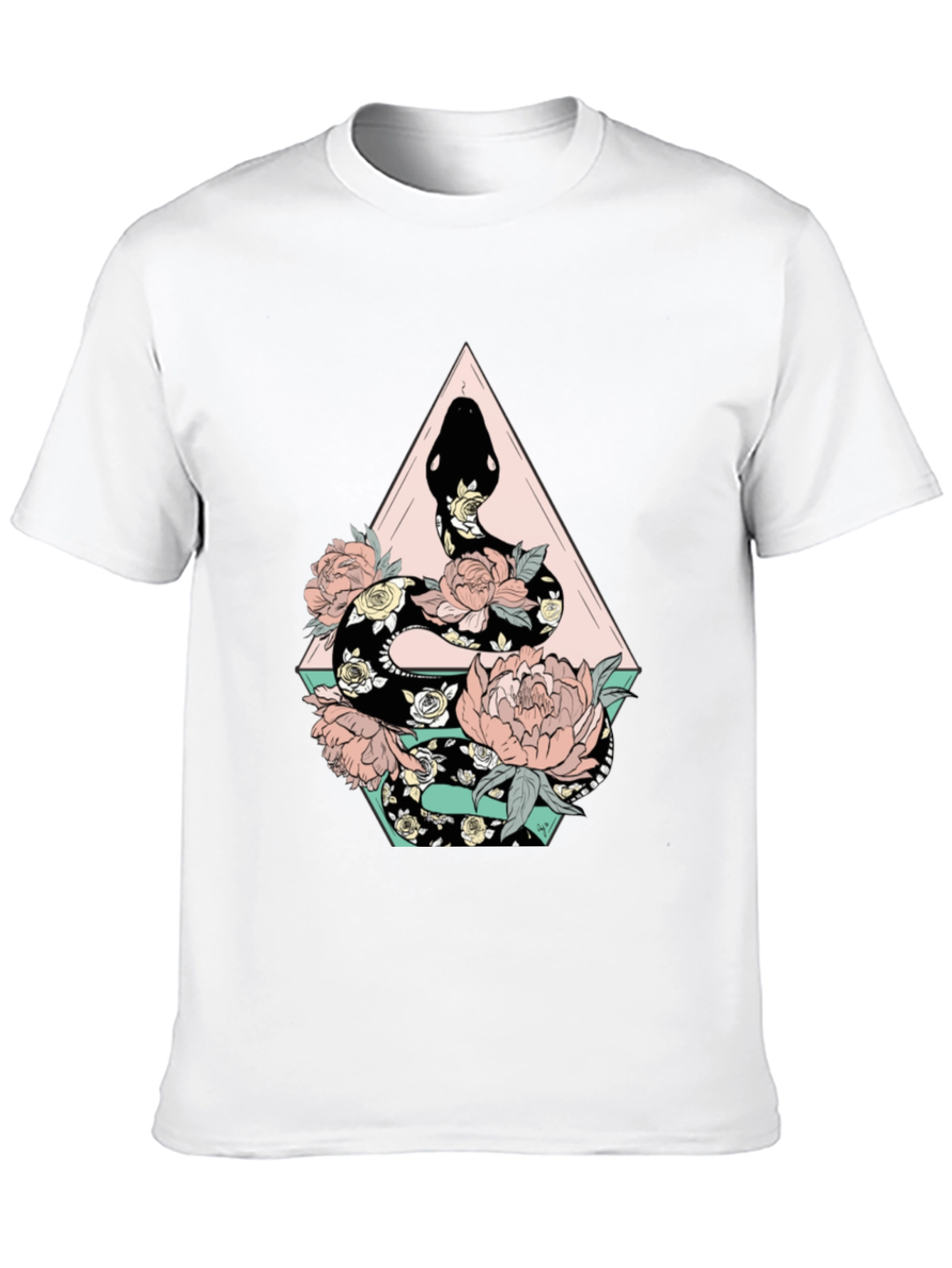 Floral Snake Graphic Tee - Stylish Black T-Shirt