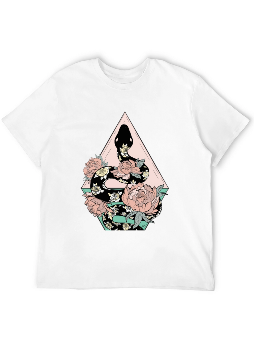 Floral Snake Graphic Tee - Stylish Black T-Shirt