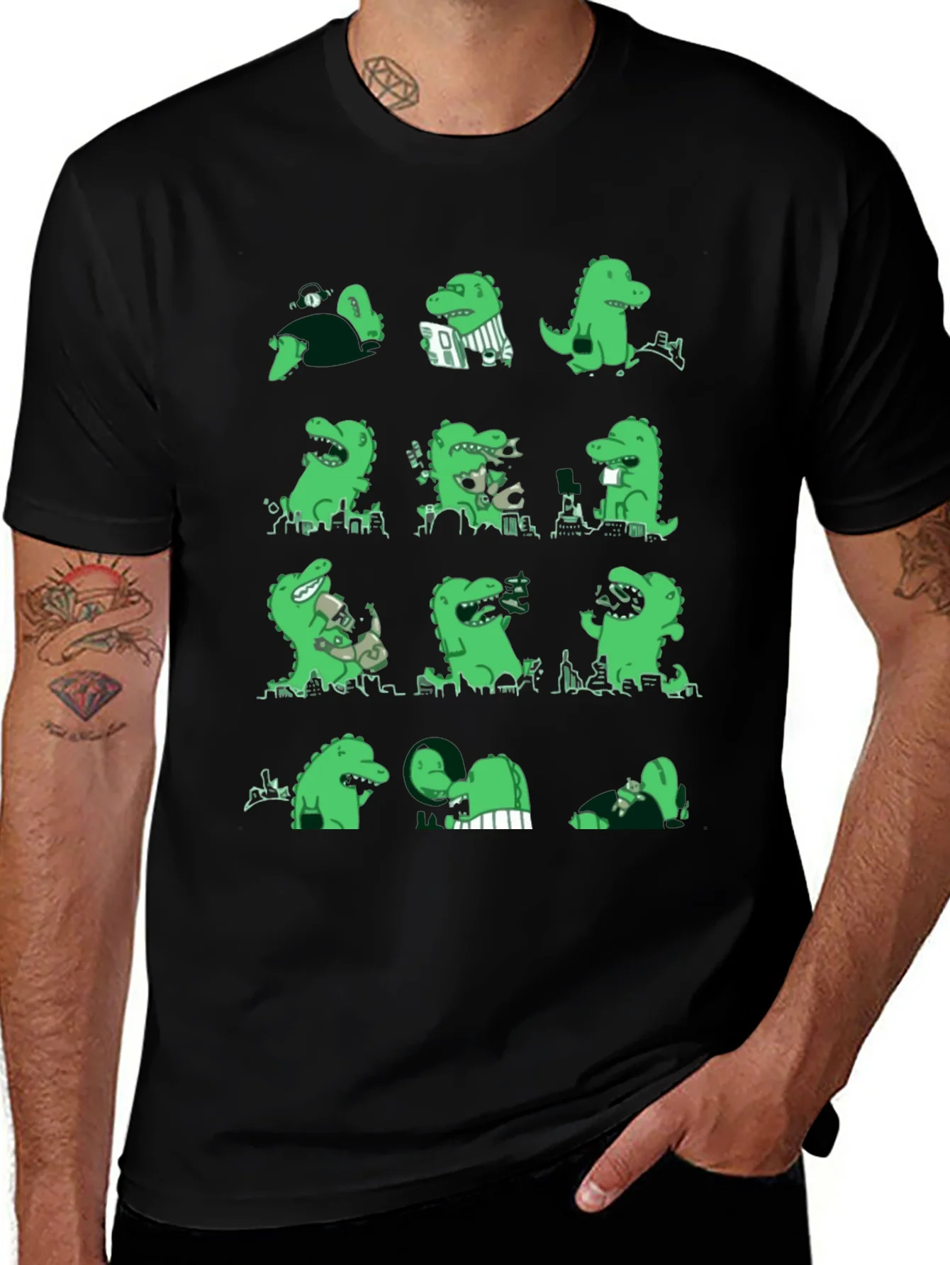 Dinosaur Print Black T-Shirt