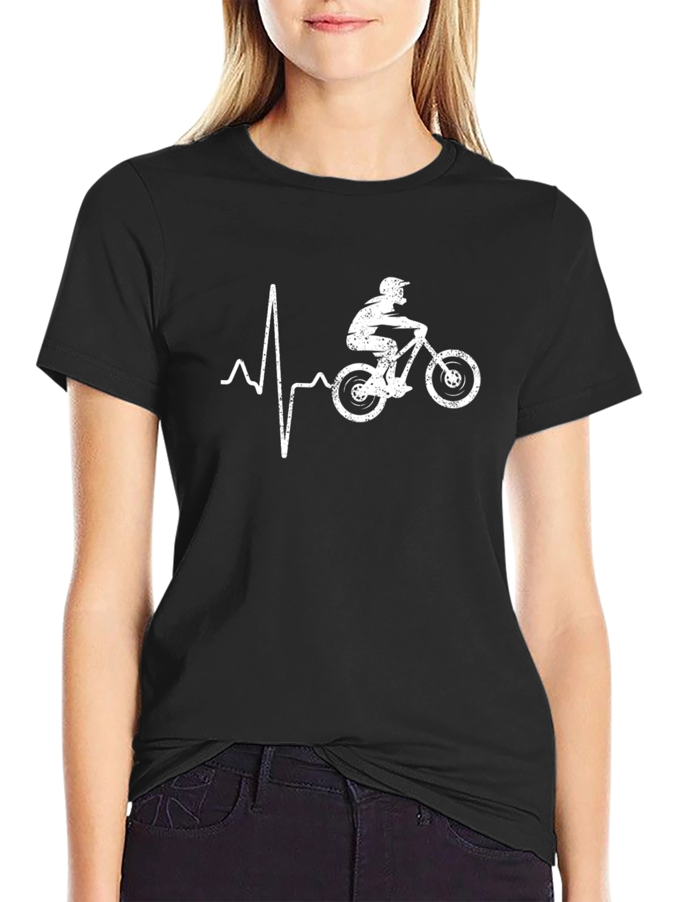 Mountain Biker Heartbeat Graphic Tee - Black