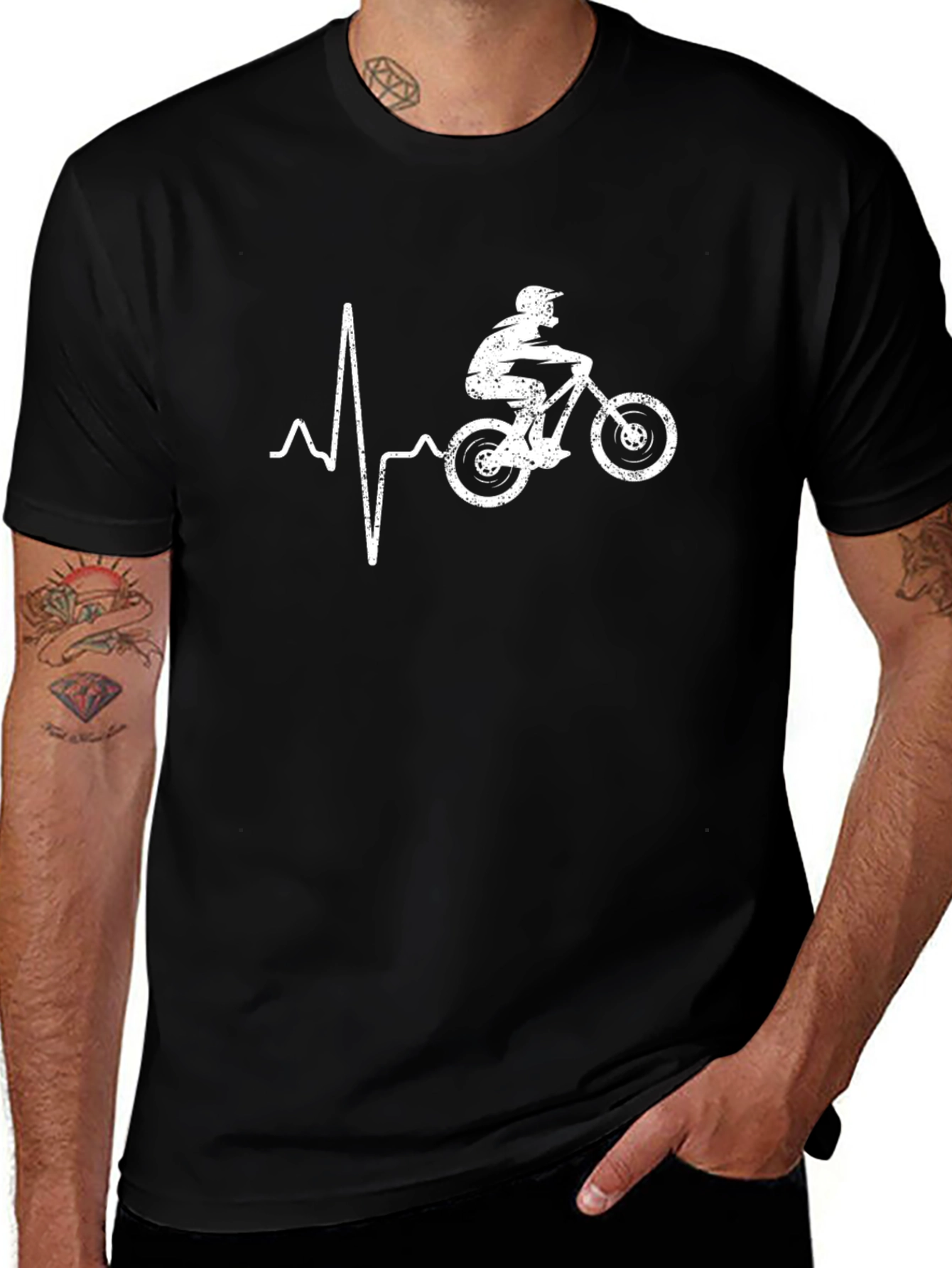 Mountain Biker Heartbeat Graphic Tee - Black