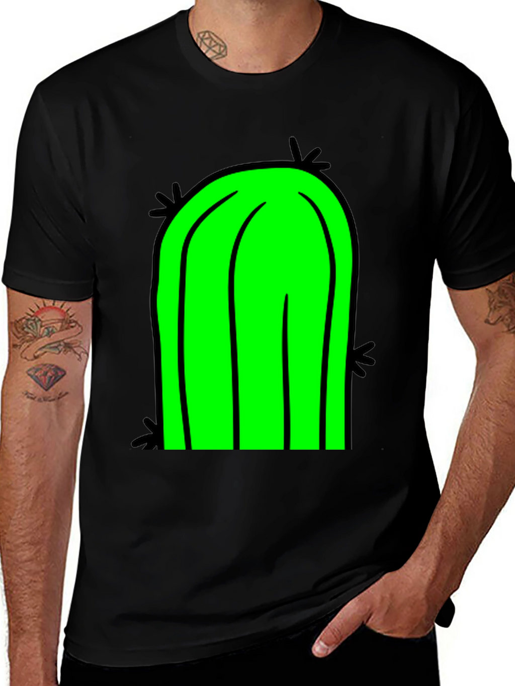 Fun Cactus Graphic Tee - Black Cotton T-Shirt