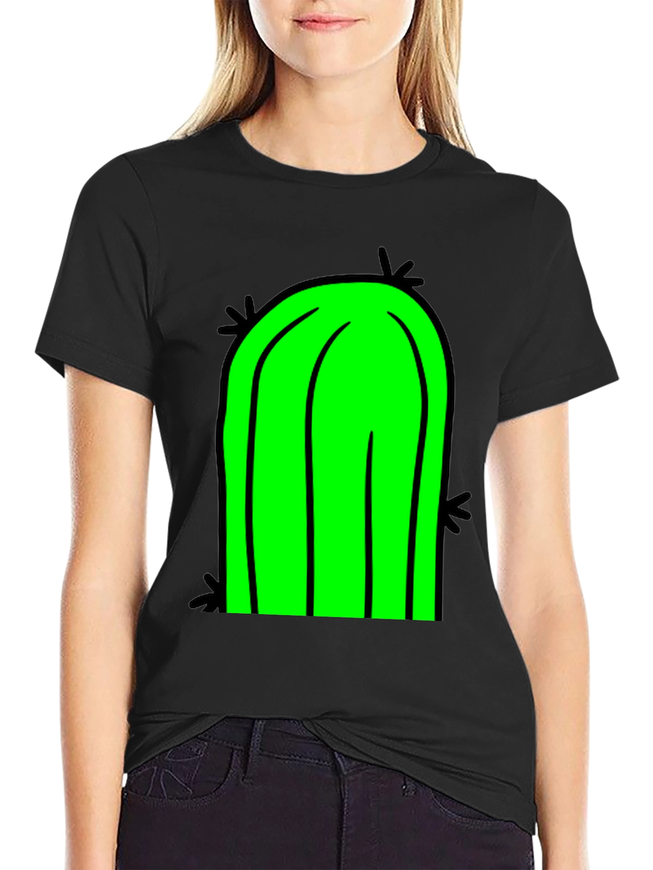 Fun Cactus Graphic Tee - Black Cotton T-Shirt