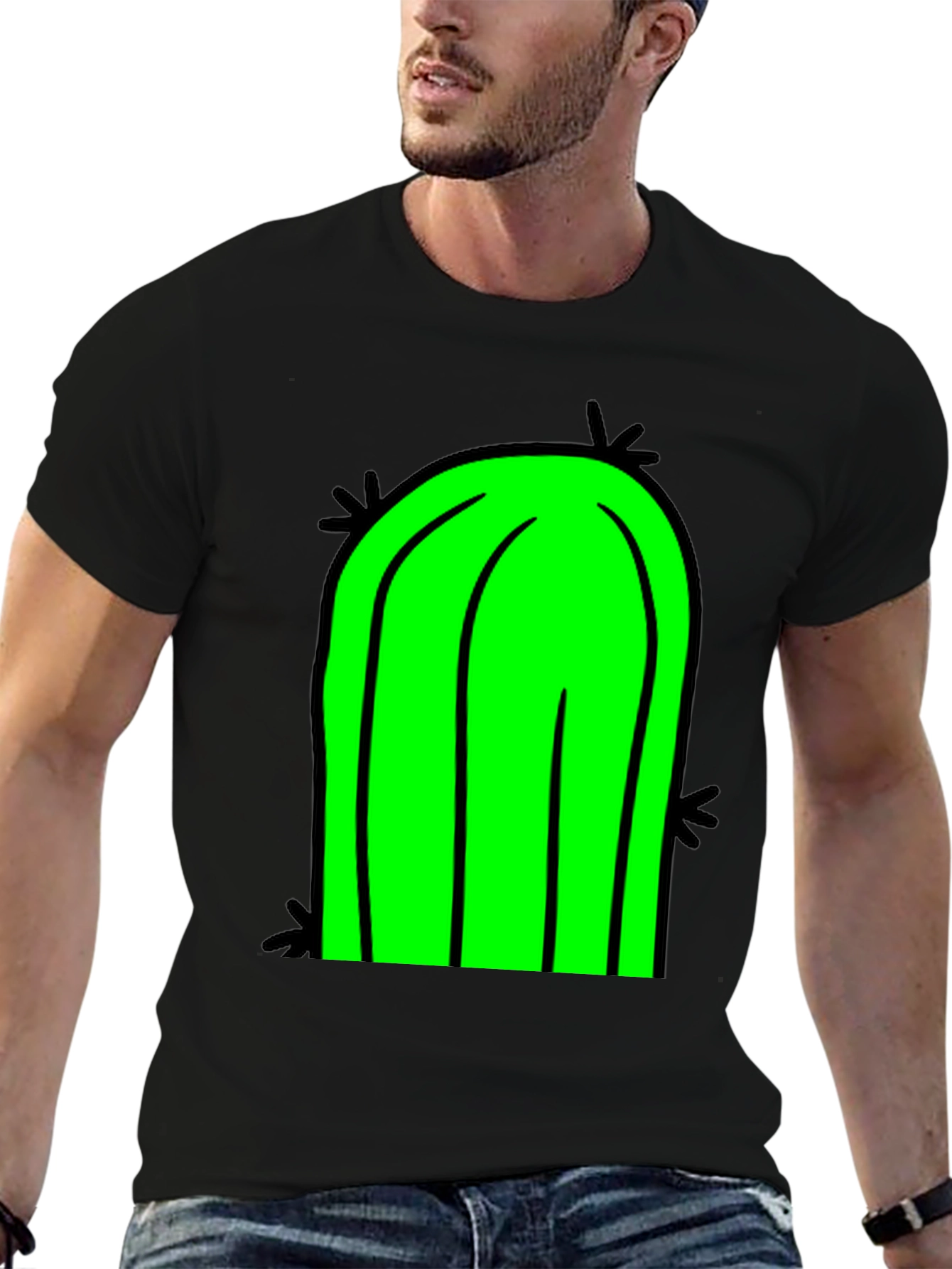 Fun Cactus Graphic Tee - Black Cotton T-Shirt