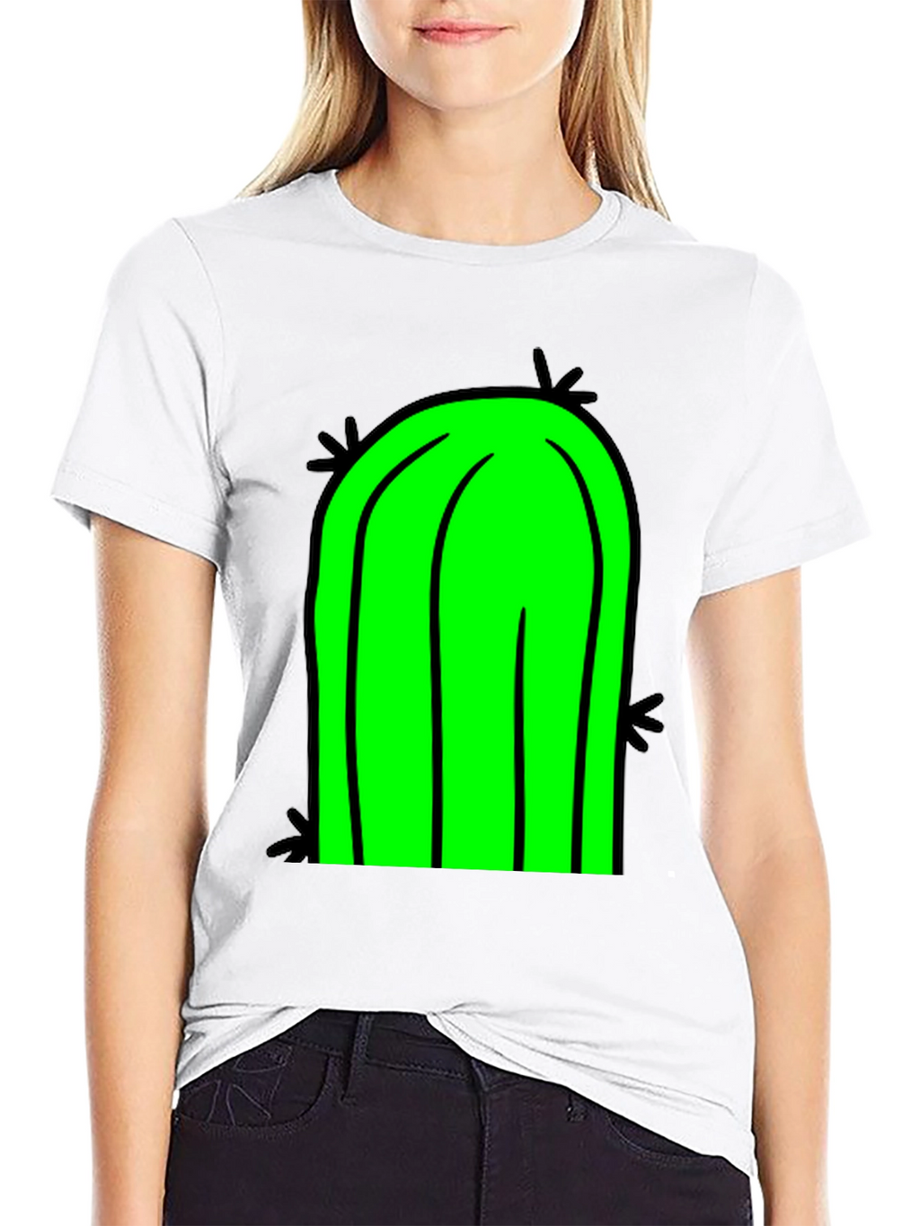 Fun Cactus Graphic Tee - Black Cotton T-Shirt