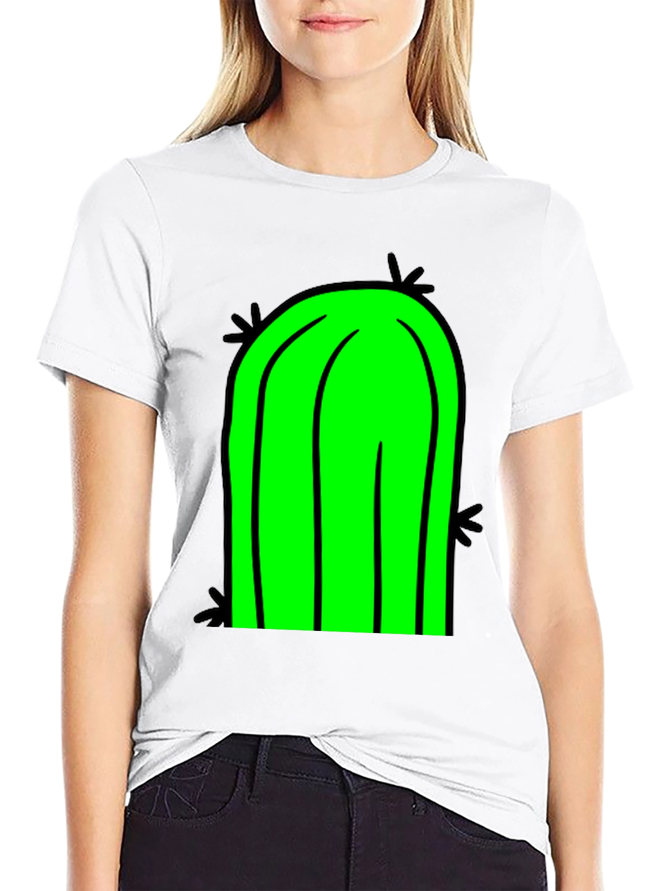 Fun Cactus Graphic Tee - Black Cotton T-Shirt