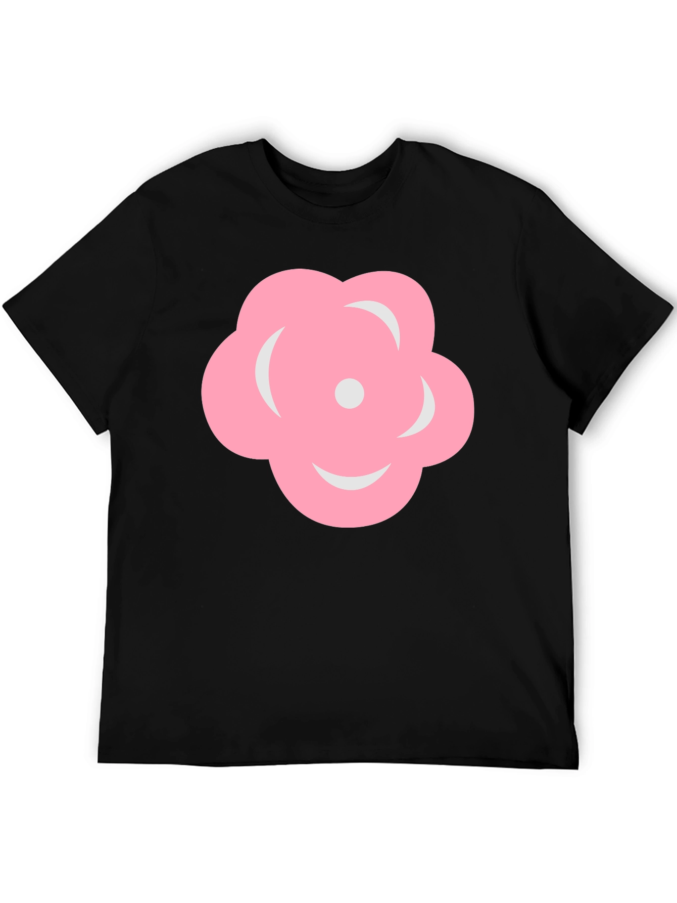 Pink Flower Graphic Black T-Shirt