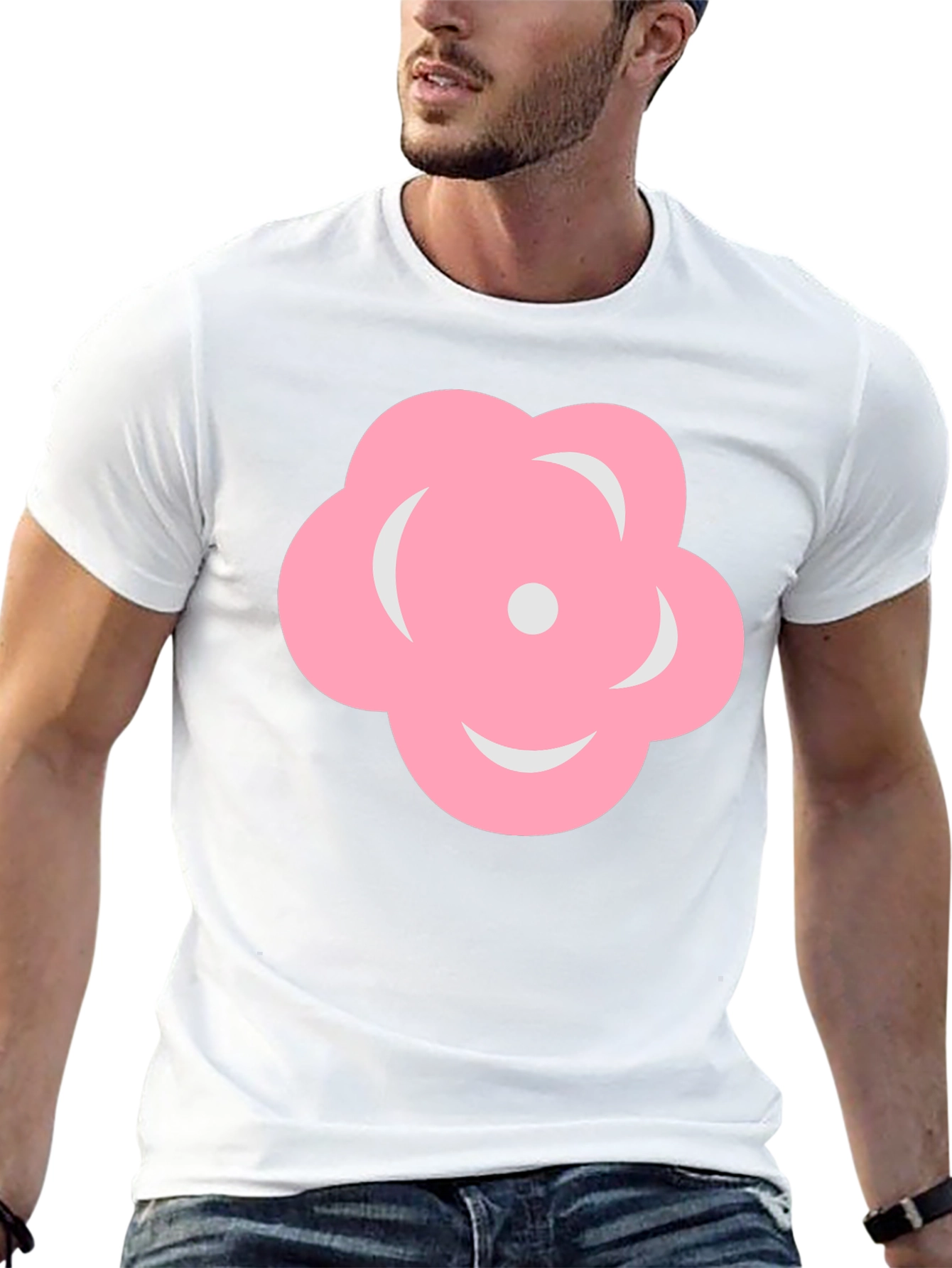 Pink Flower Graphic Black T-Shirt