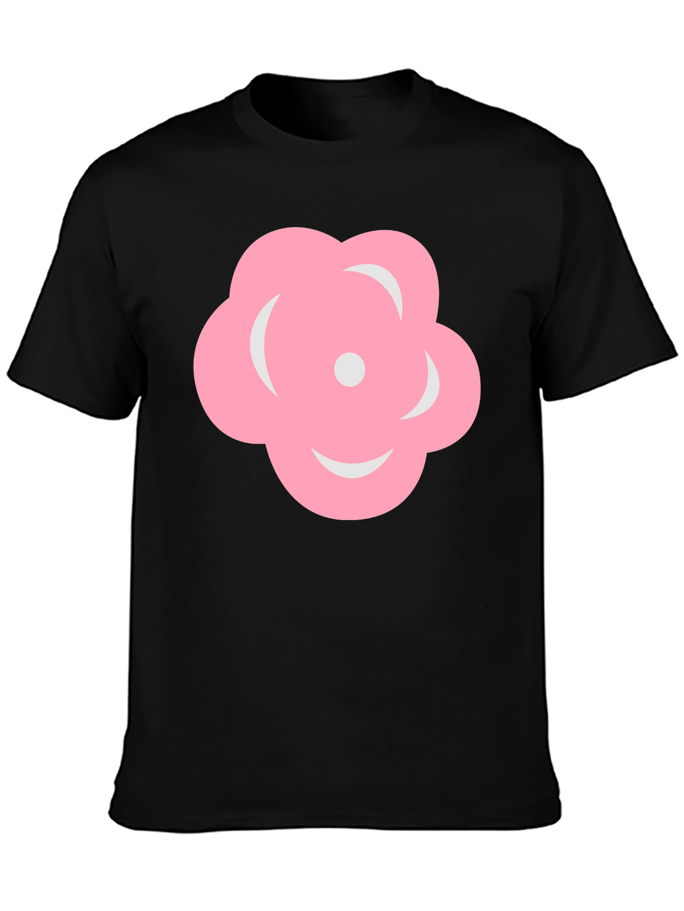 Pink Flower Graphic Black T-Shirt