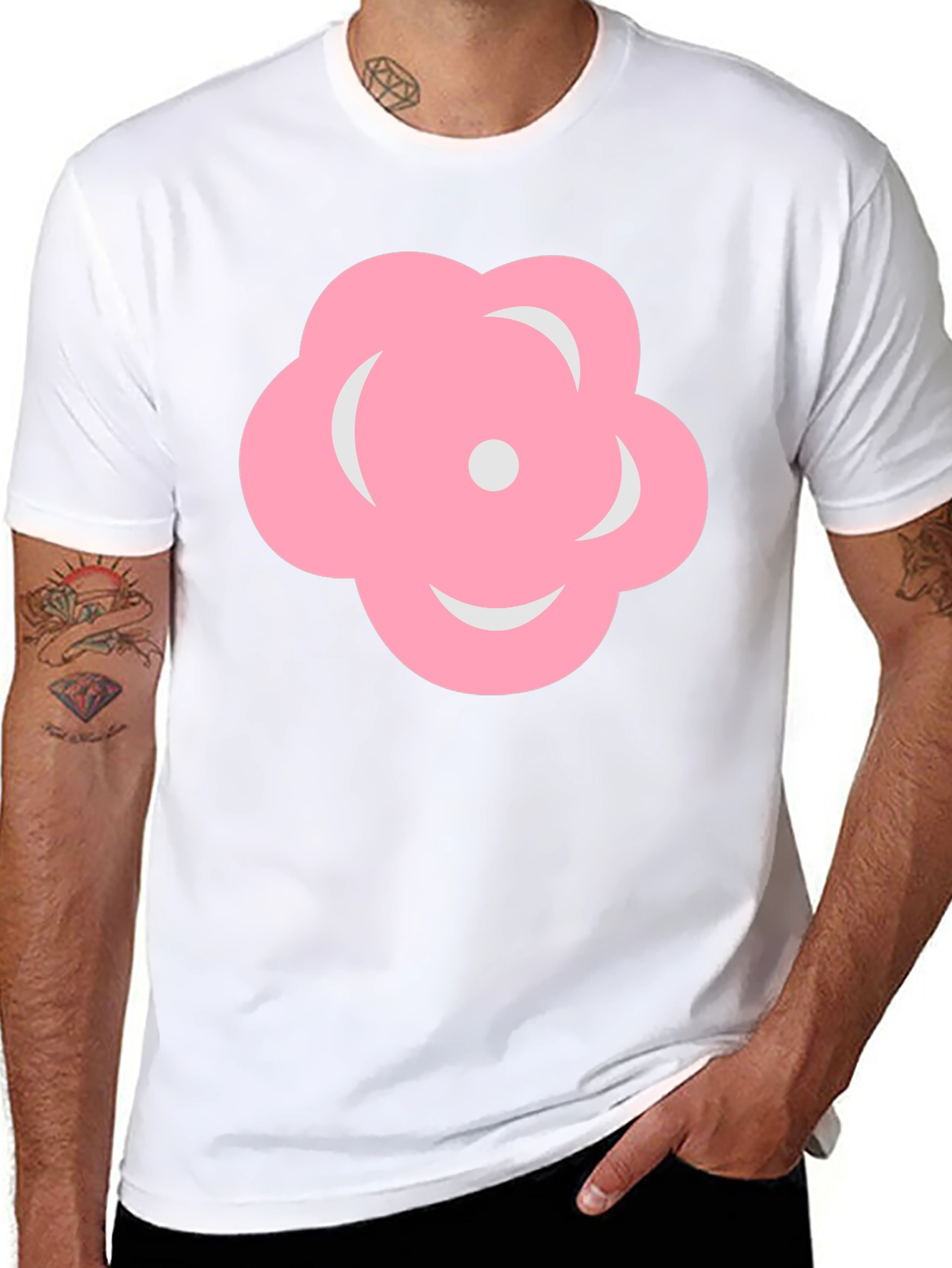 Pink Flower Graphic Black T-Shirt