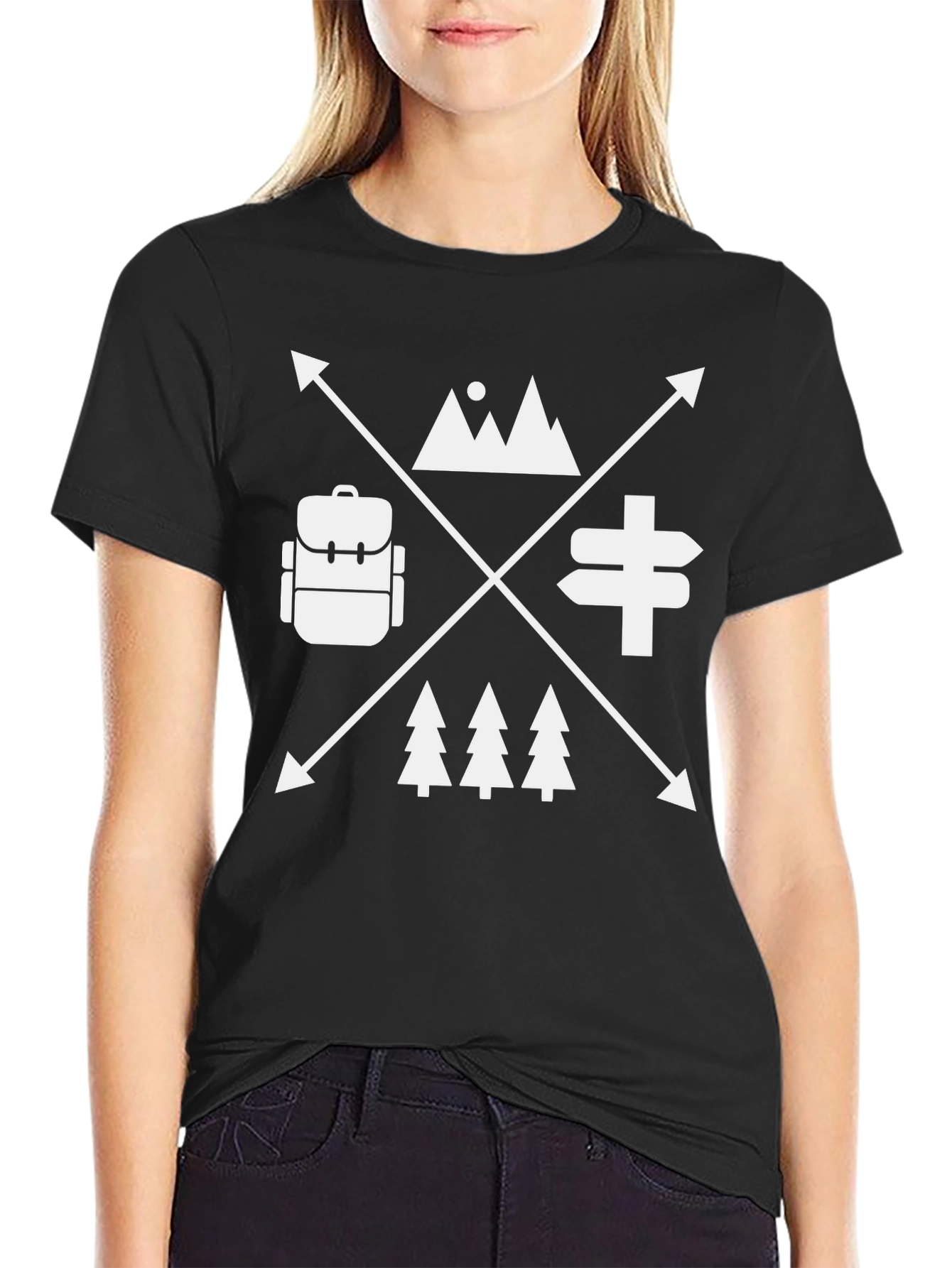 Adventure Awaits Black T-Shirt - Mountain Backpack Design