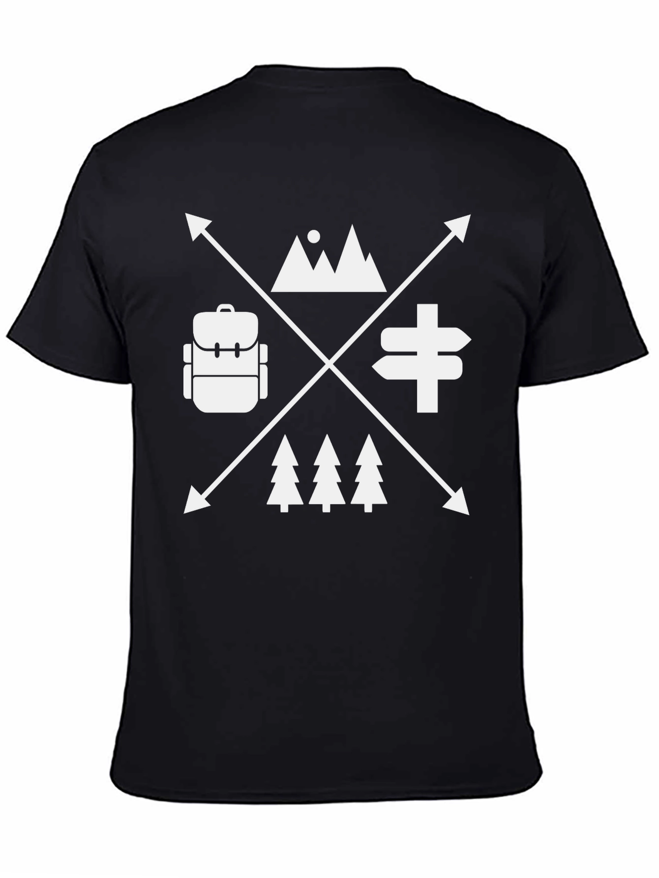 Adventure Awaits Black T-Shirt - Mountain Backpack Design